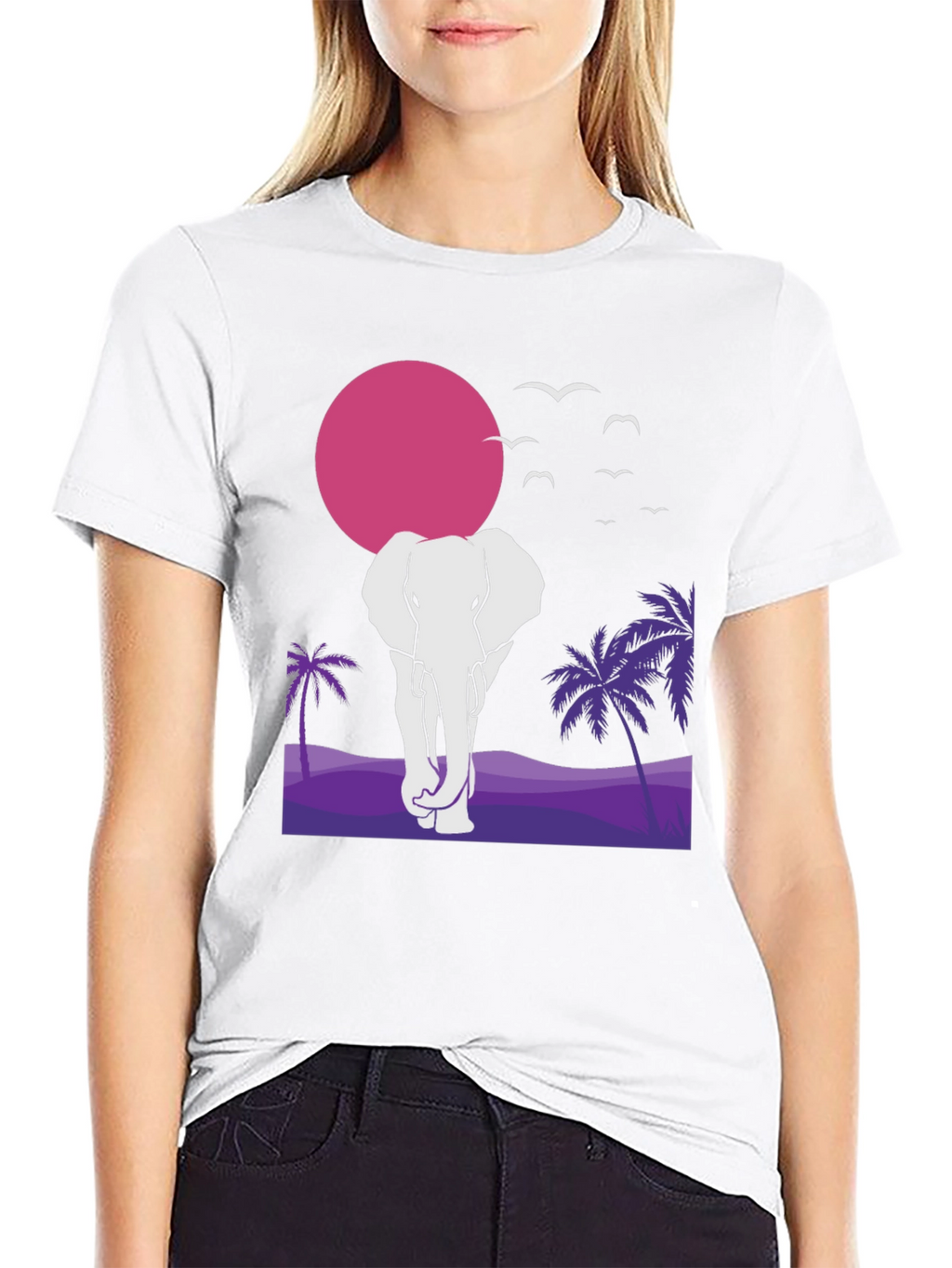 Elephant Sunset Graphic T-Shirt - Unisex Black Tee