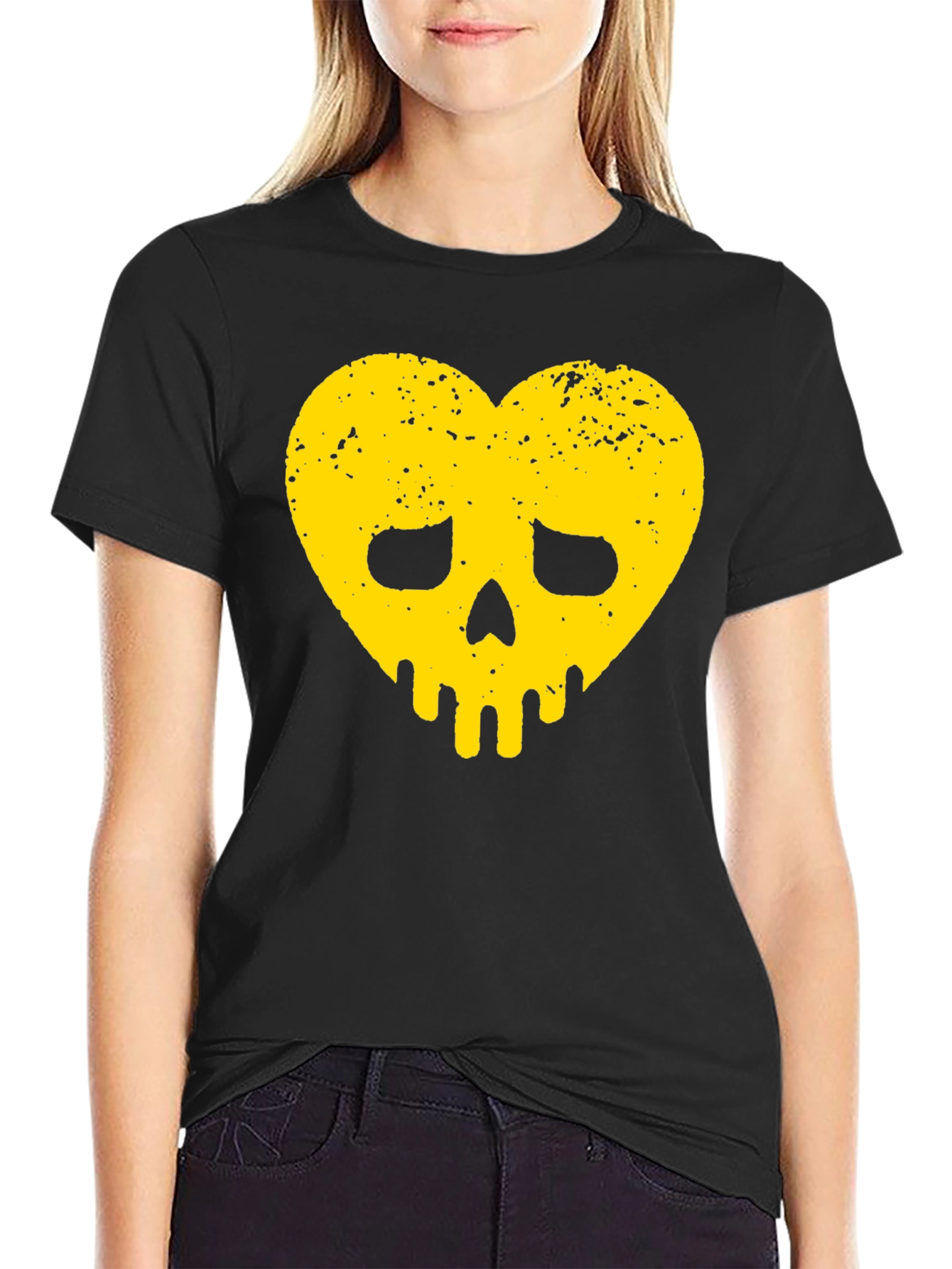 Heart Skull Graphic Tee - Black