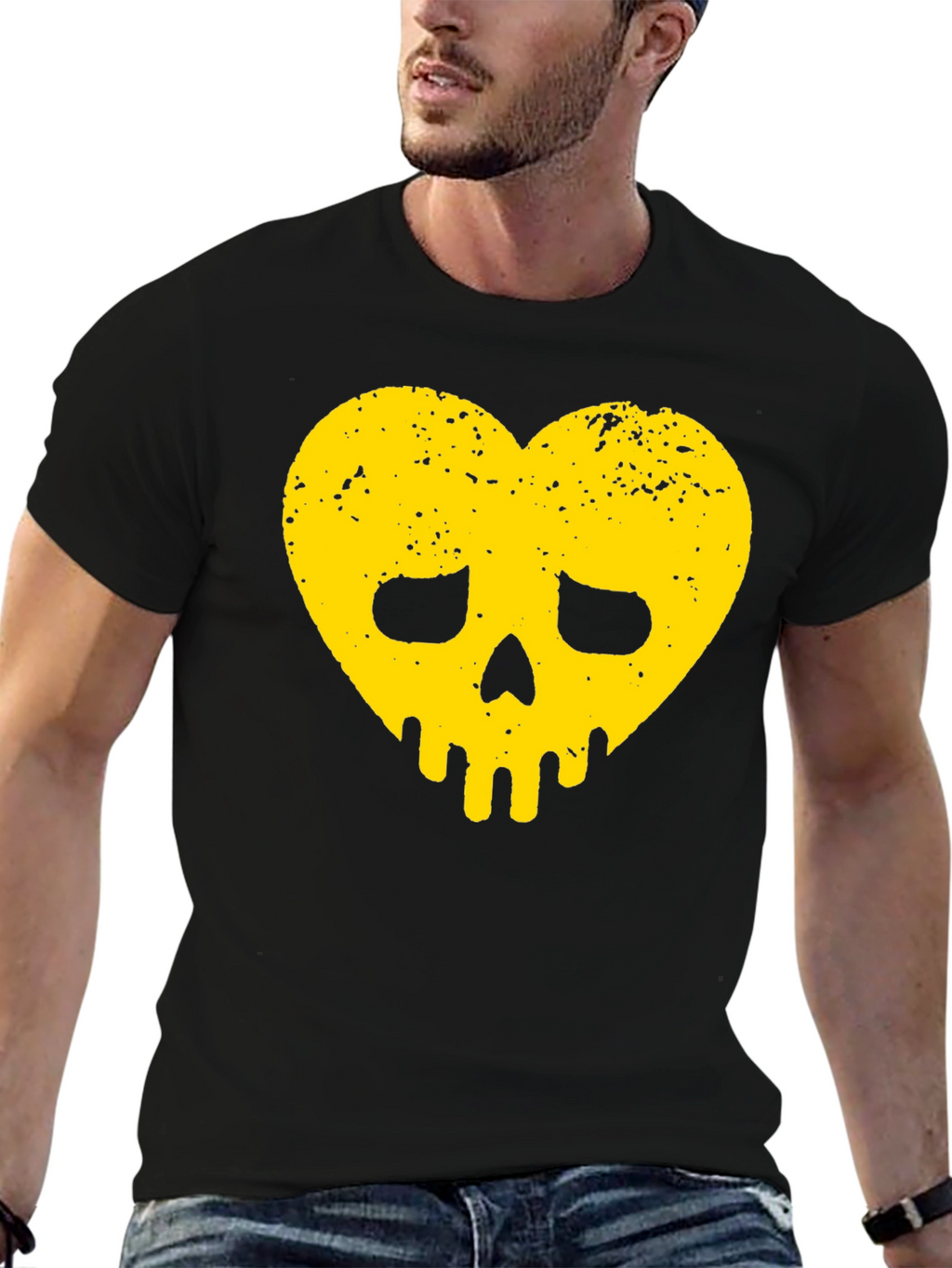 Heart Skull Graphic Tee - Black