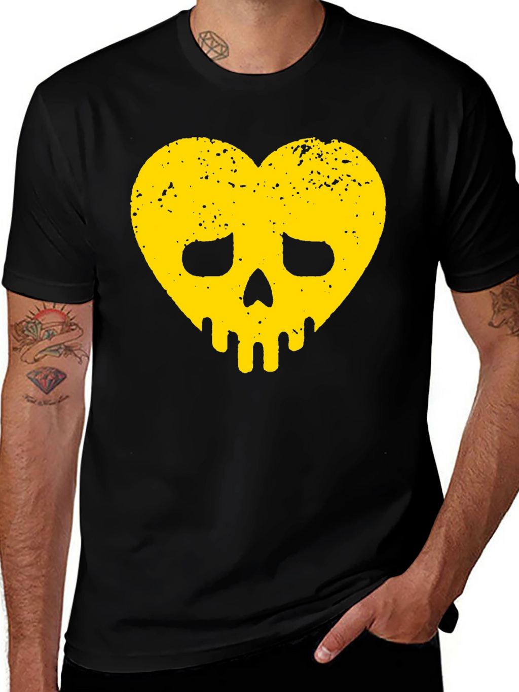 Heart Skull Graphic Tee - Black