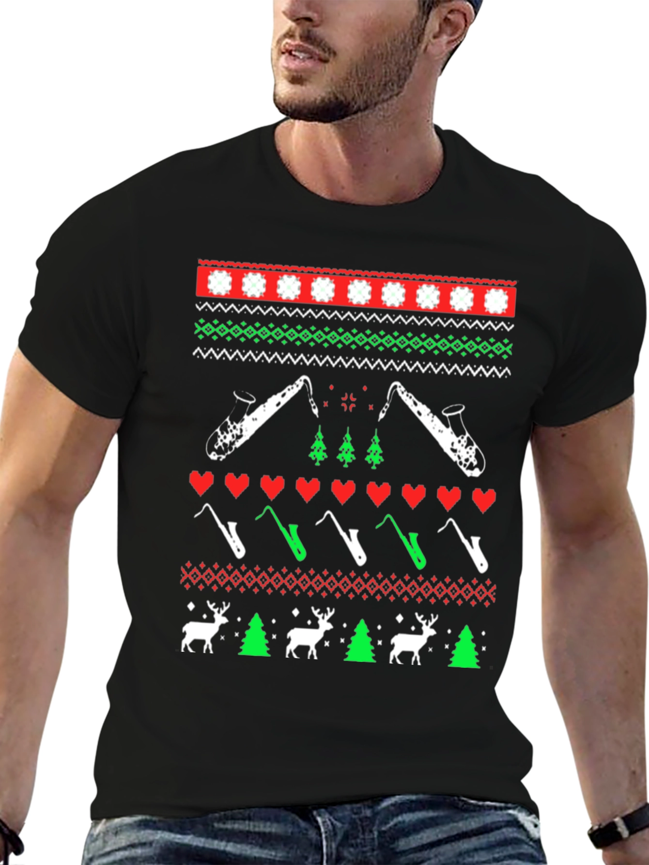 Festive Saxophone Christmas Sweater T-Shirt