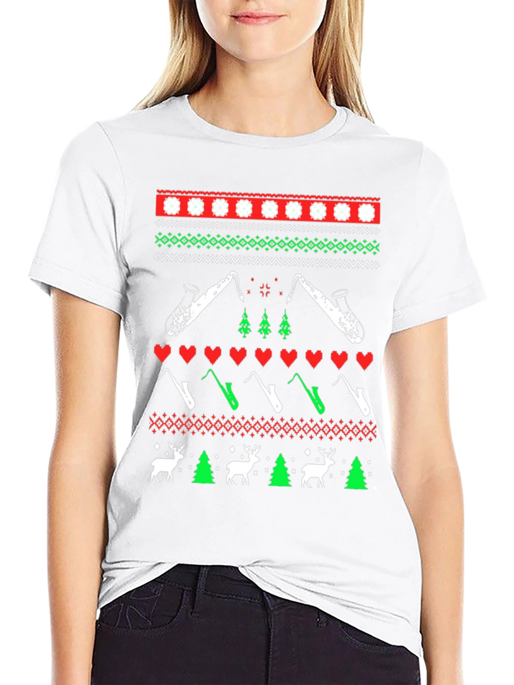 Festive Saxophone Christmas Sweater T-Shirt