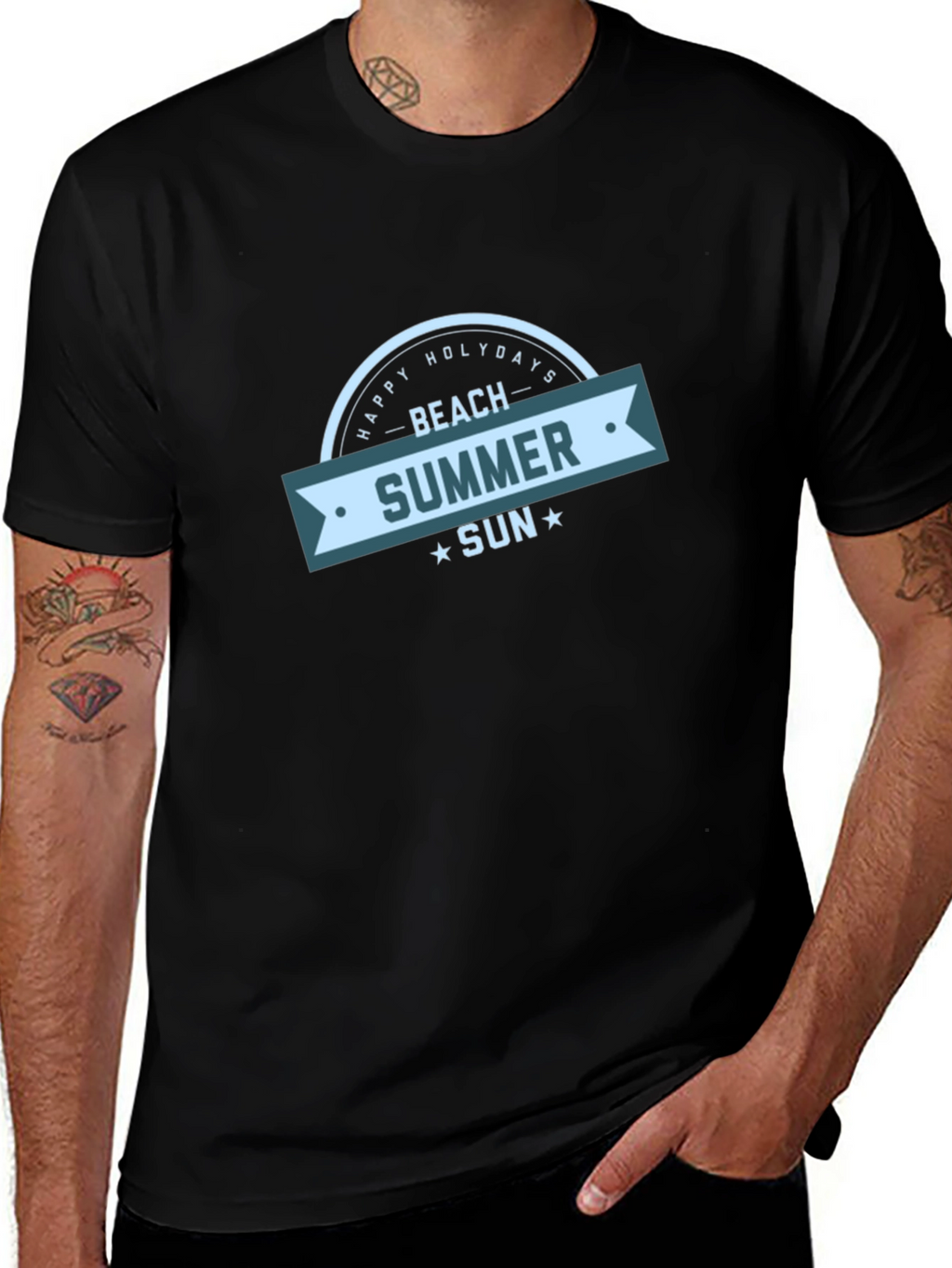 Beach Summer Sun Graphic Black T-Shirt