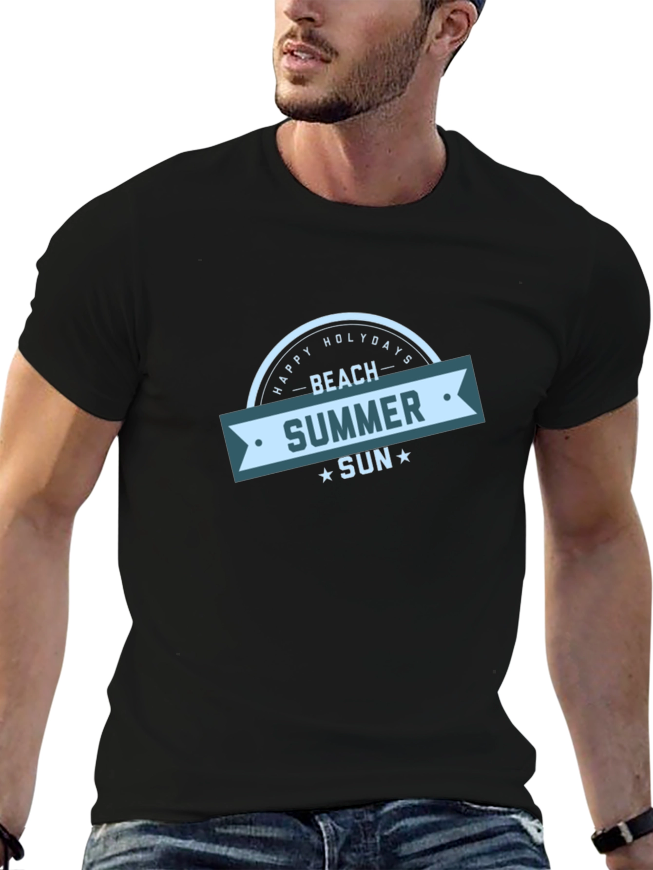 Beach Summer Sun Graphic Black T-Shirt