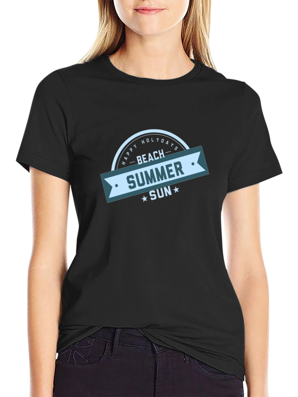 Beach Summer Sun Graphic Black T-Shirt