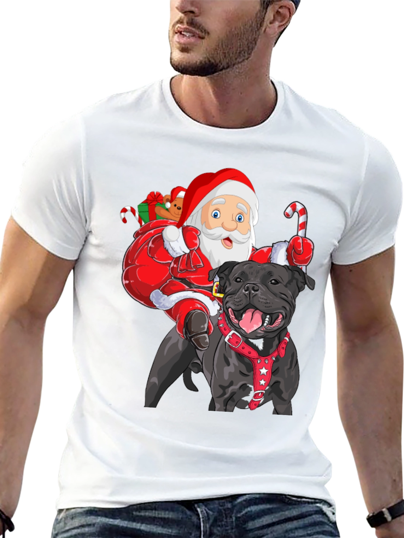 Santa Riding Dog Christmas T-Shirt