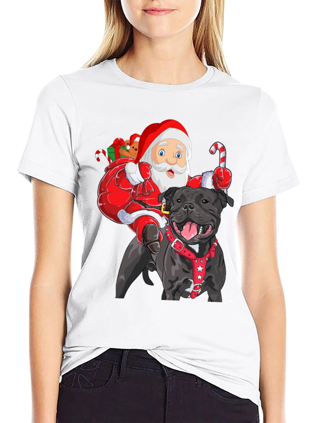 Santa Riding Dog Christmas T-Shirt
