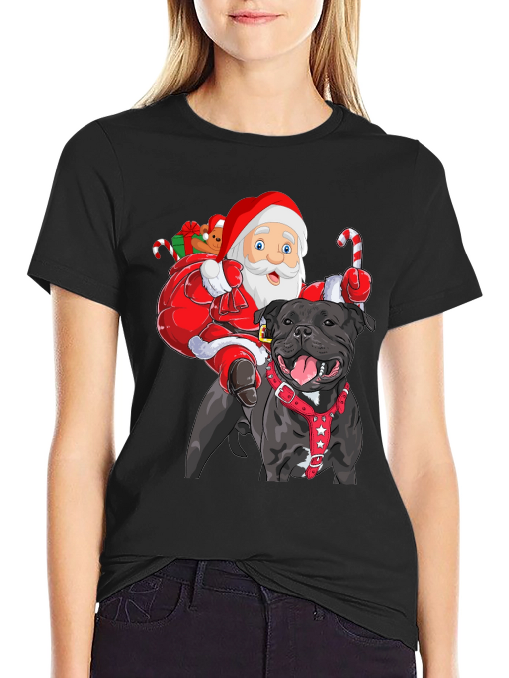 Santa Riding Dog Christmas T-Shirt