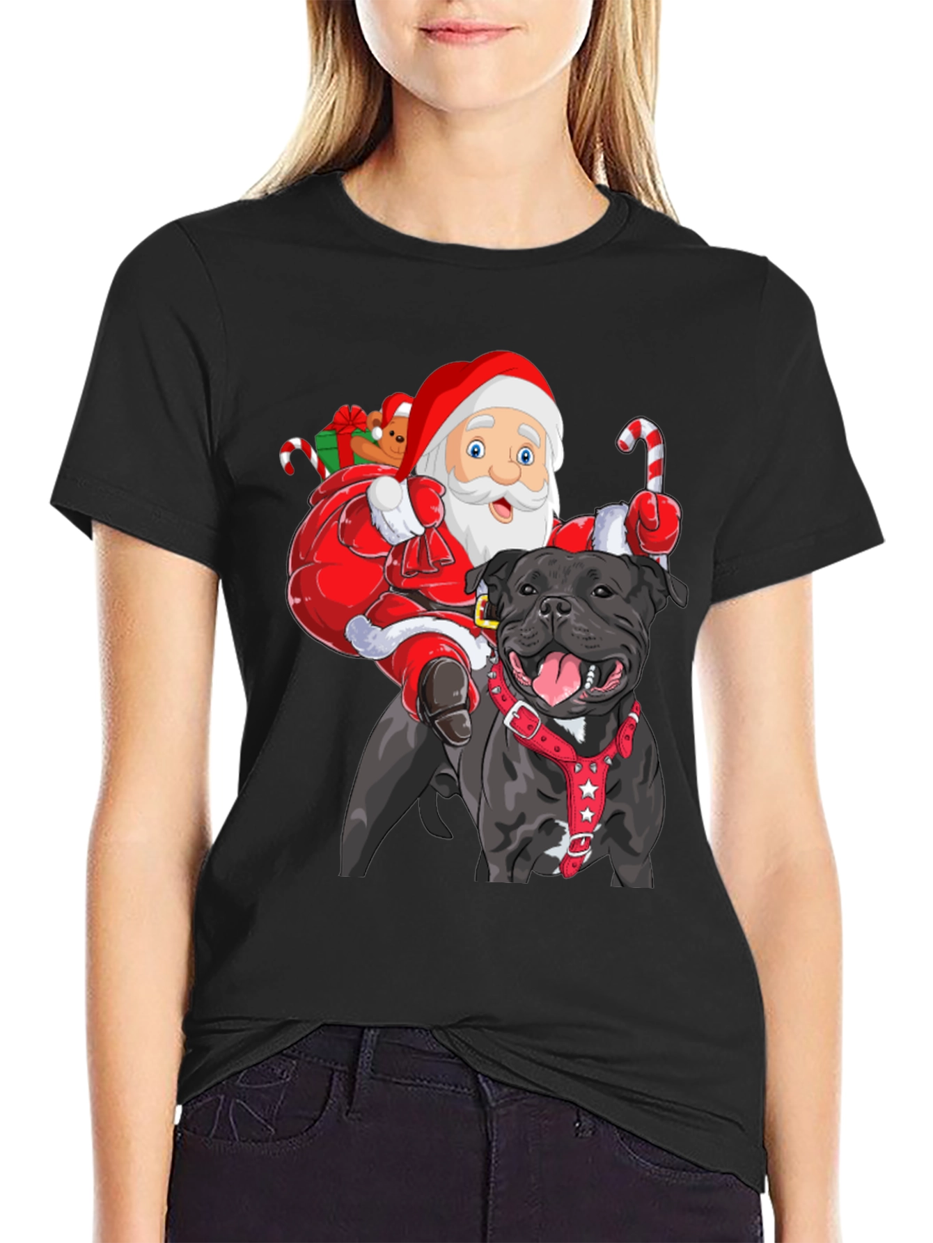 Santa Riding Dog Christmas T-Shirt