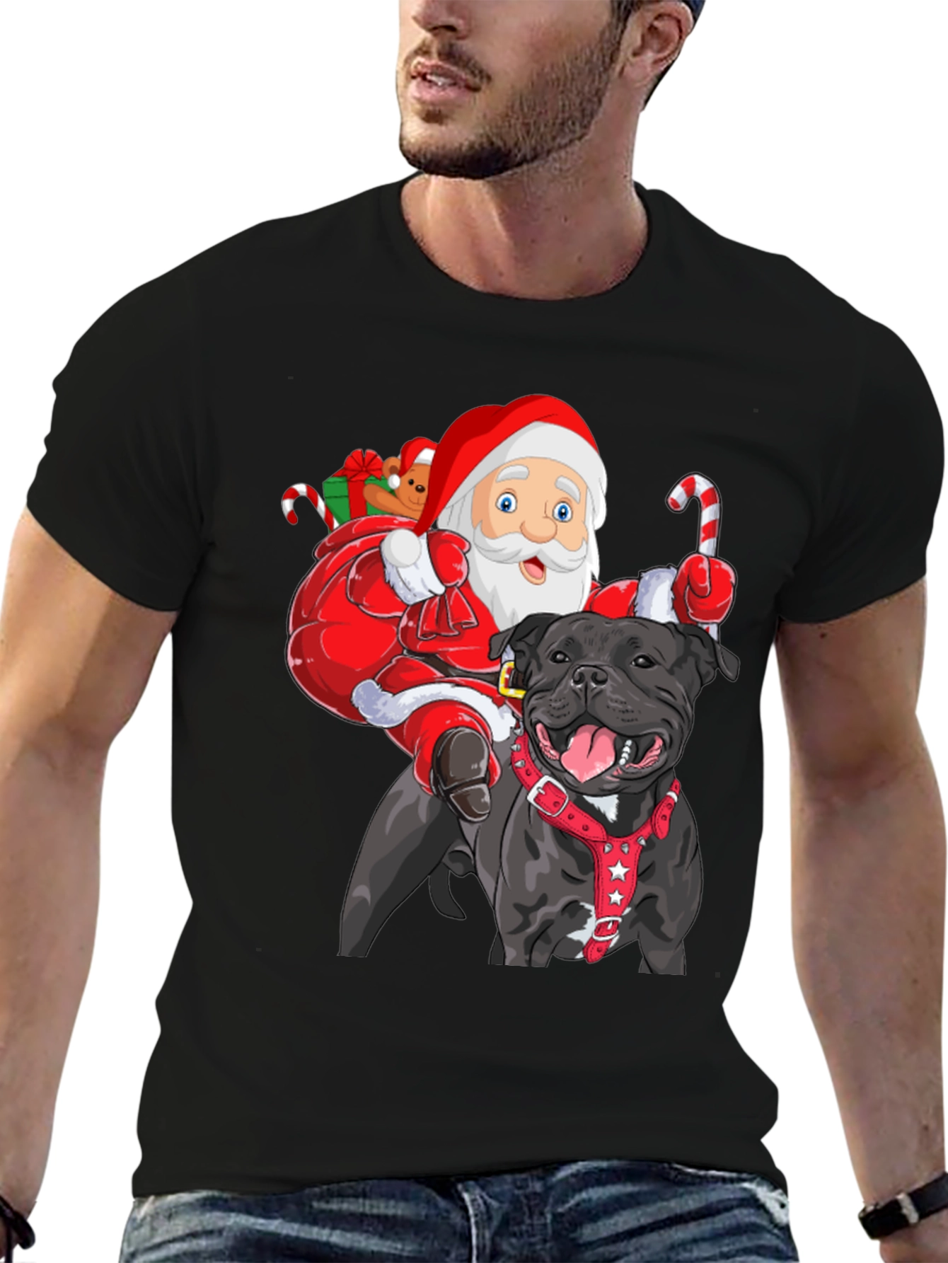 Santa Riding Dog Christmas T-Shirt