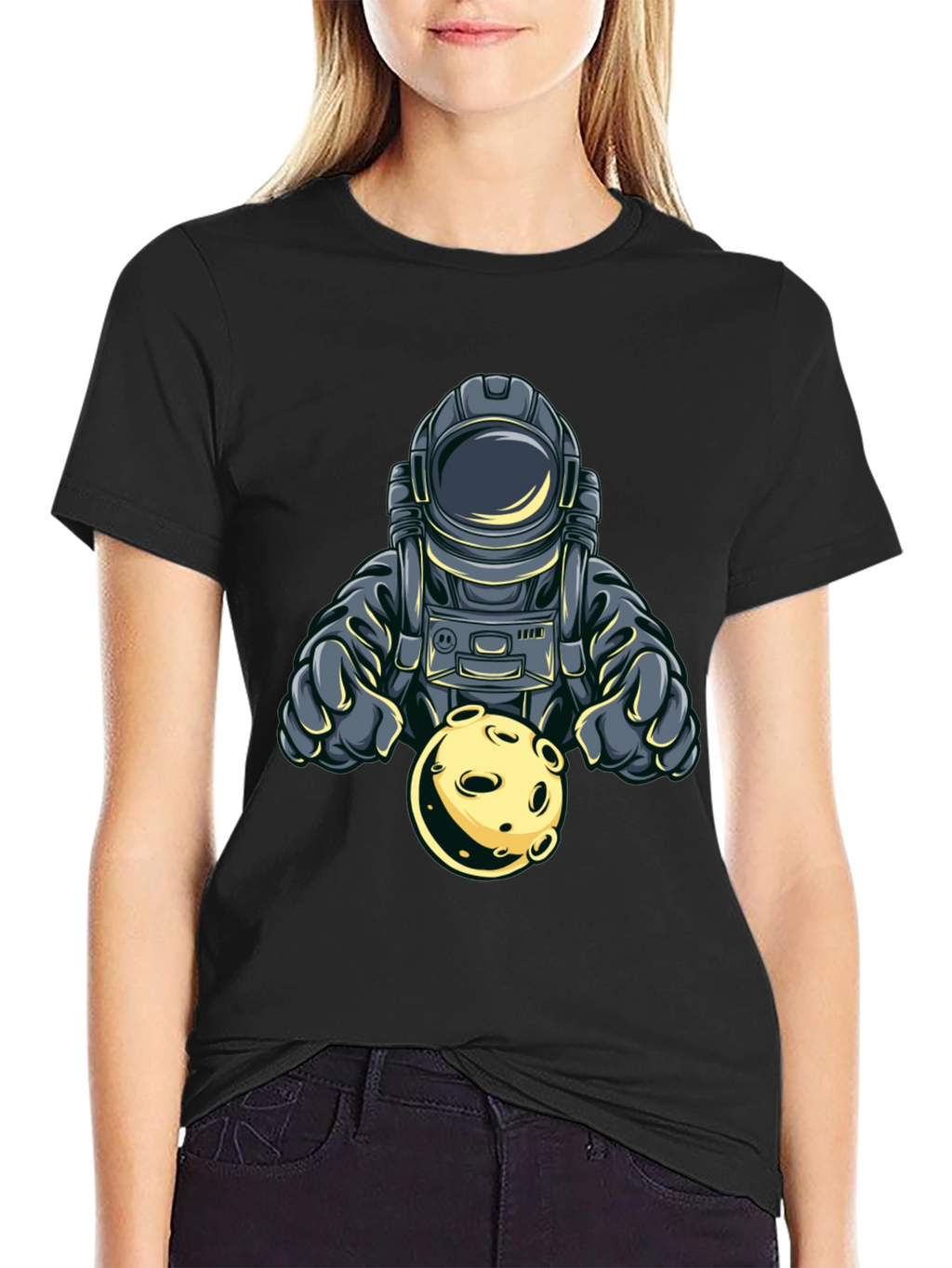 Astronaut Holding Moon Graphic T-Shirt - Space Adventure