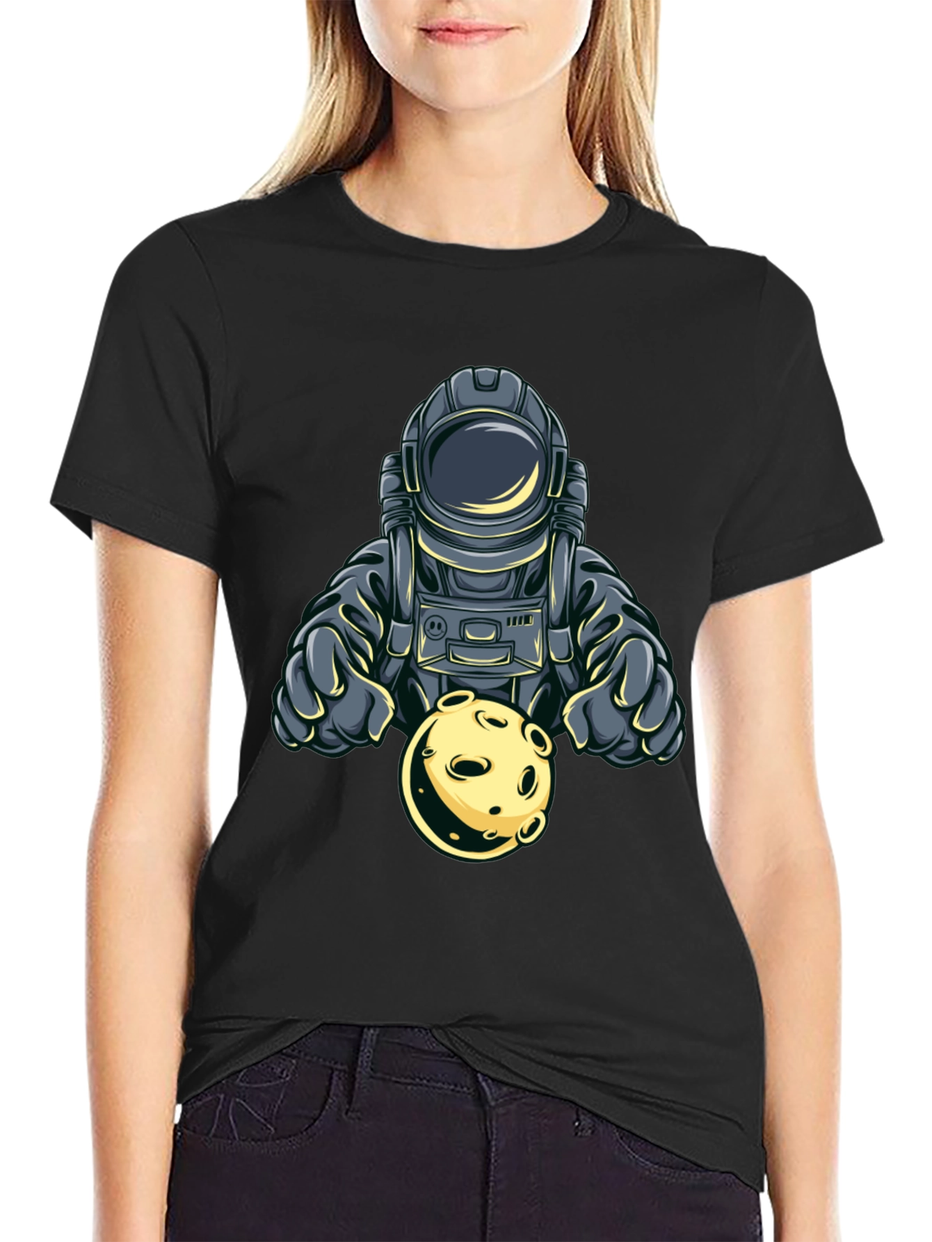 Astronaut Holding Moon Graphic T-Shirt - Space Adventure
