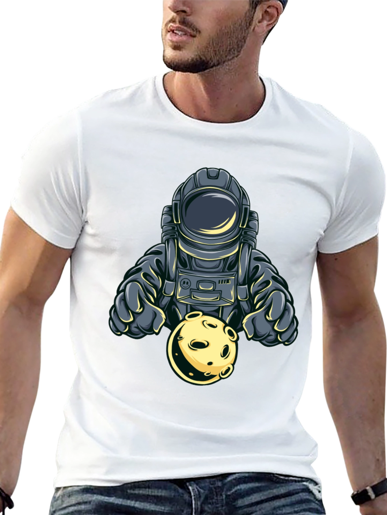 Astronaut Holding Moon Graphic T-Shirt - Space Adventure
