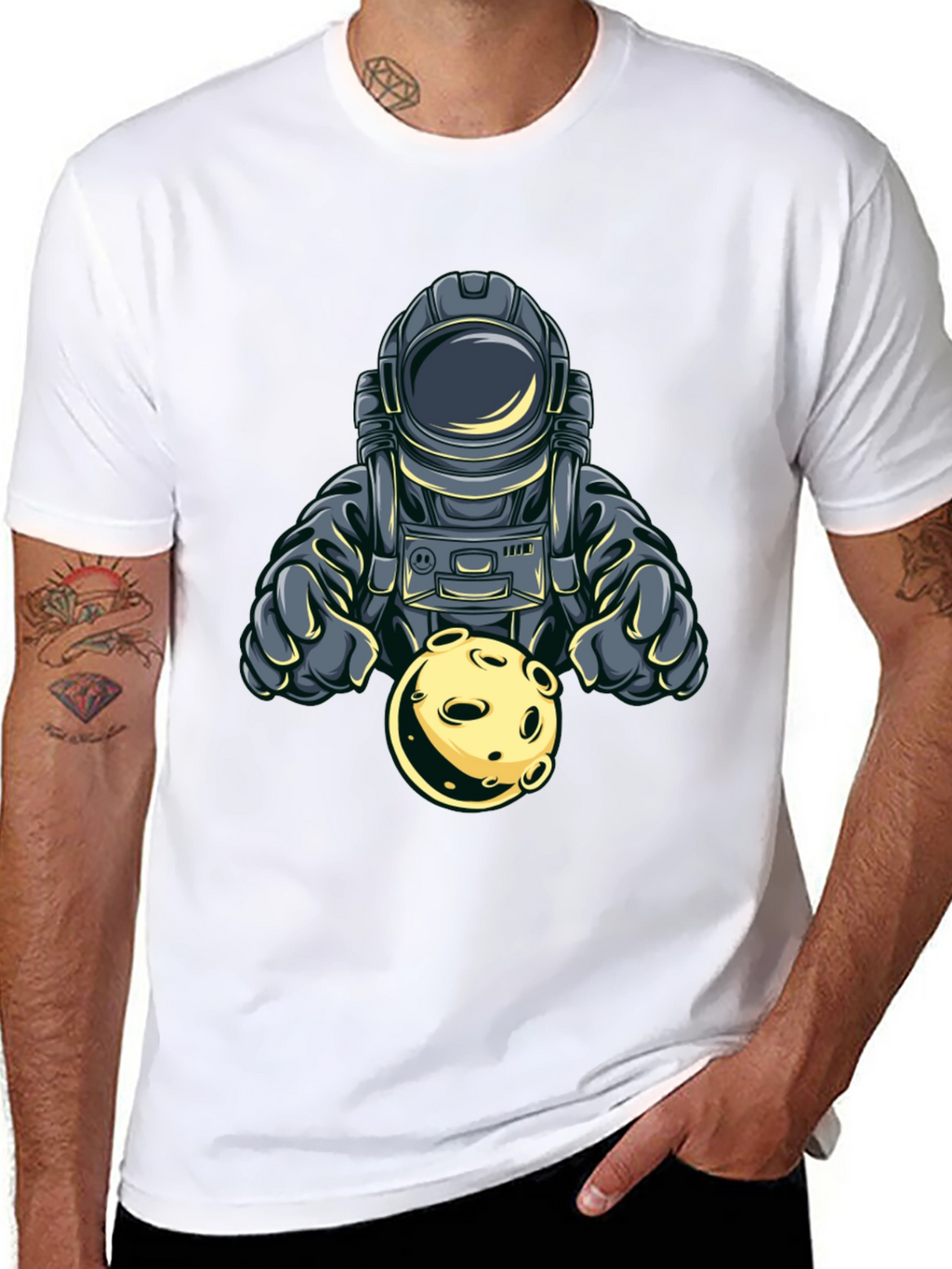 Astronaut Holding Moon Graphic T-Shirt - Space Adventure
