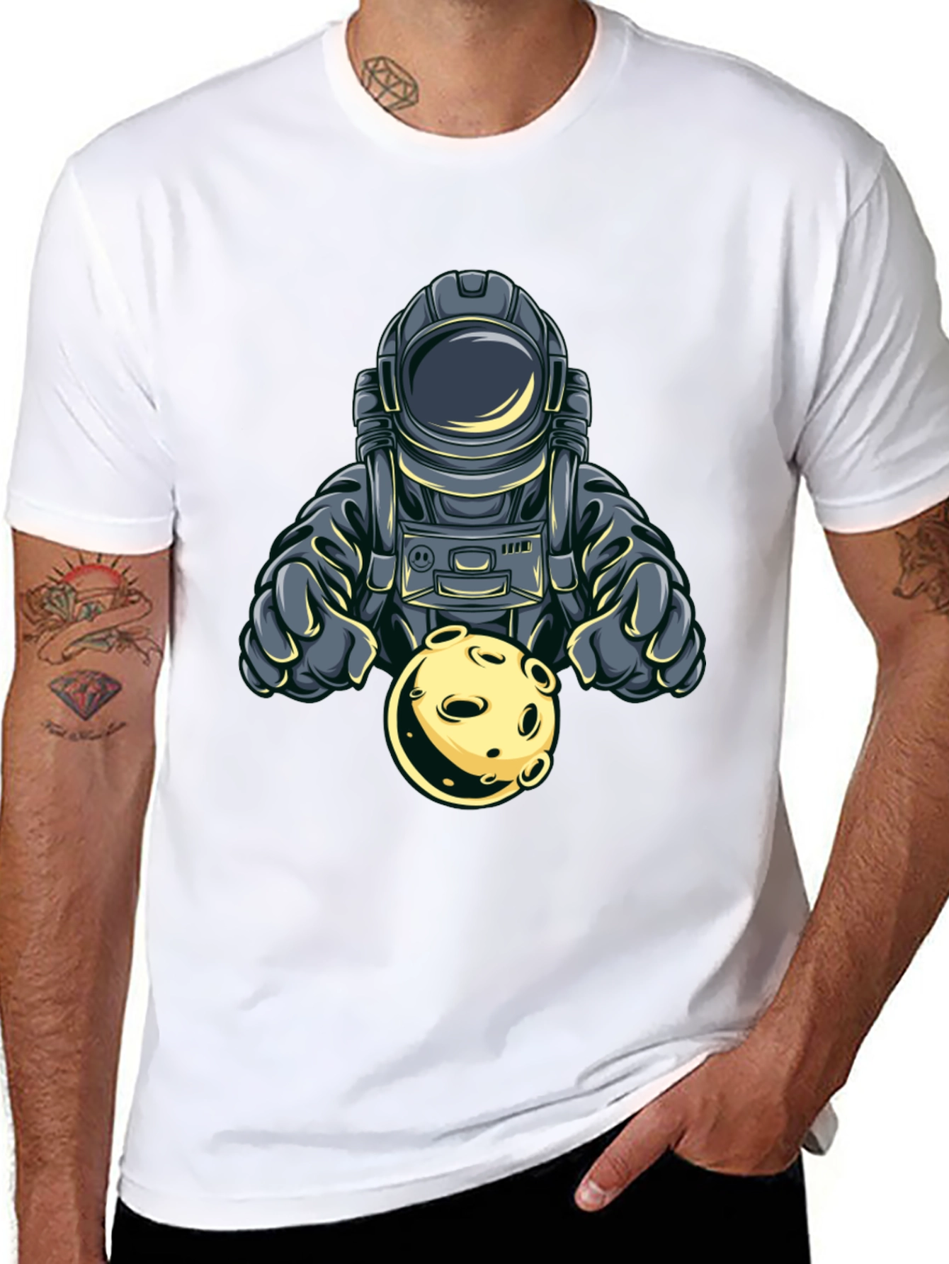 Astronaut Holding Moon Graphic T-Shirt - Space Adventure