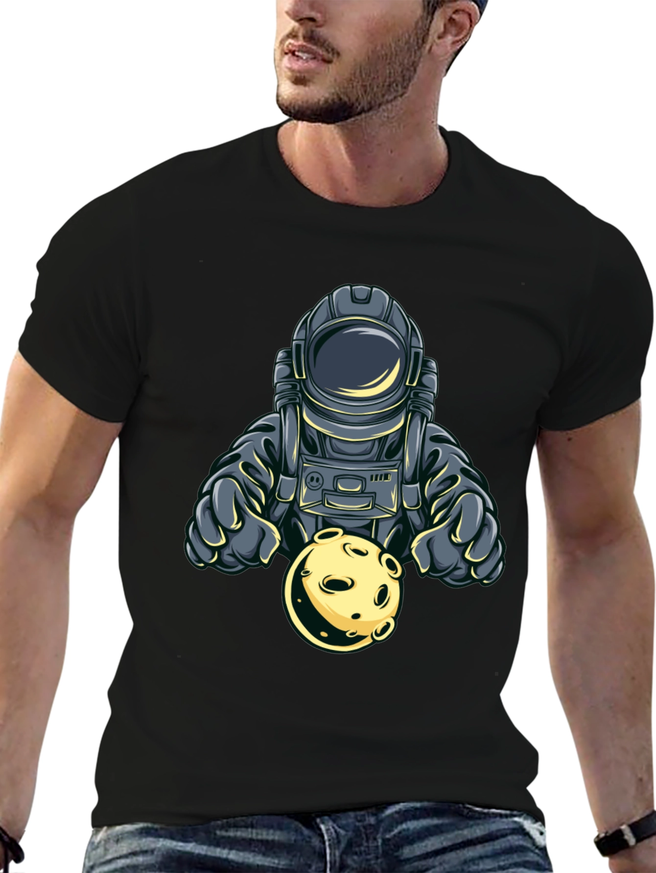 Astronaut Holding Moon Graphic T-Shirt - Space Adventure