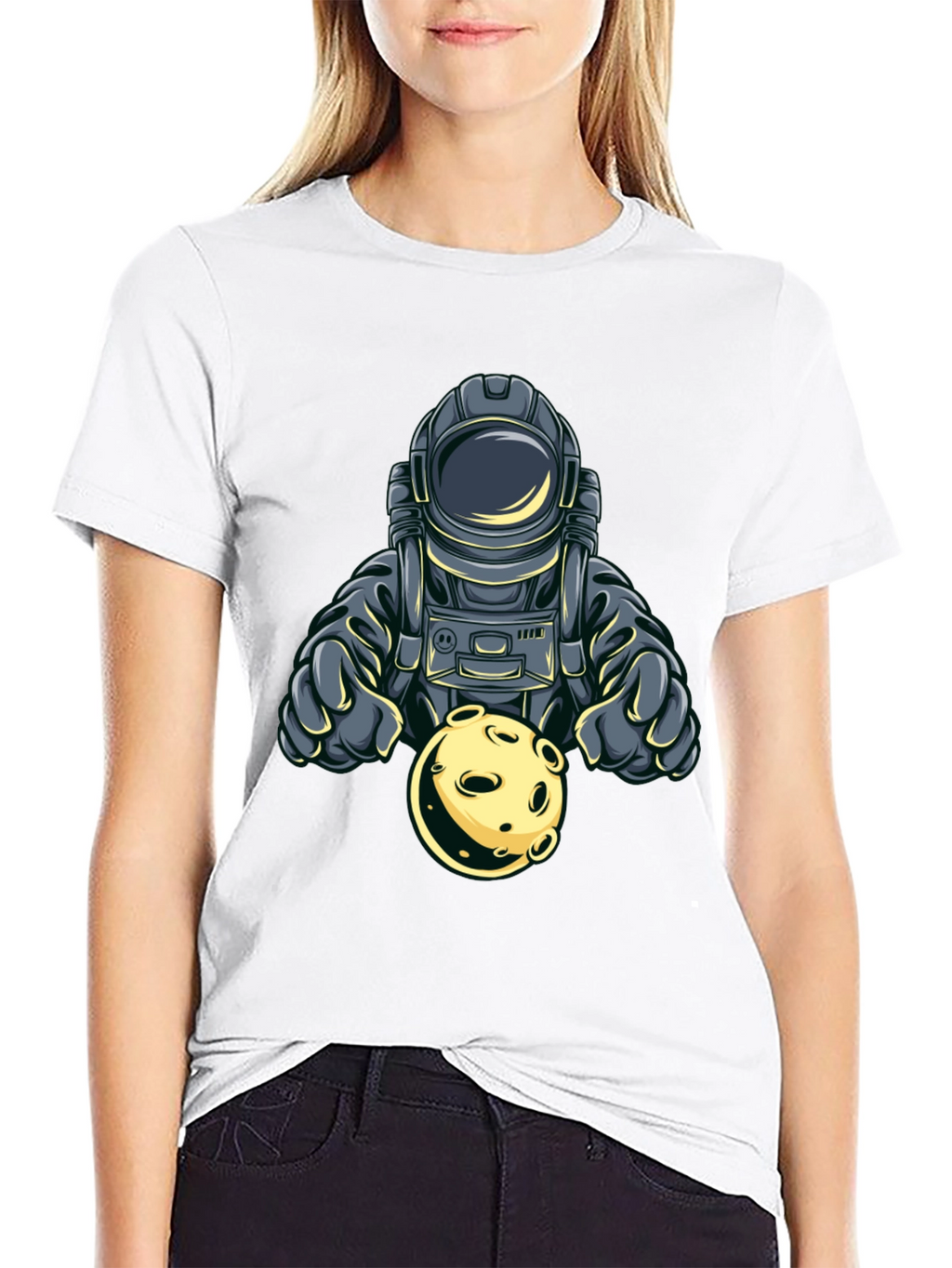 Astronaut Holding Moon Graphic T-Shirt - Space Adventure