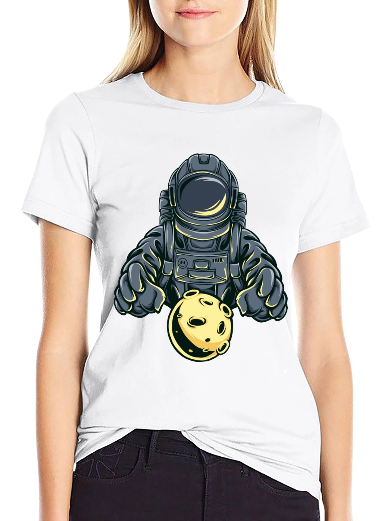 Astronaut Holding Moon Graphic T-Shirt - Space Adventure