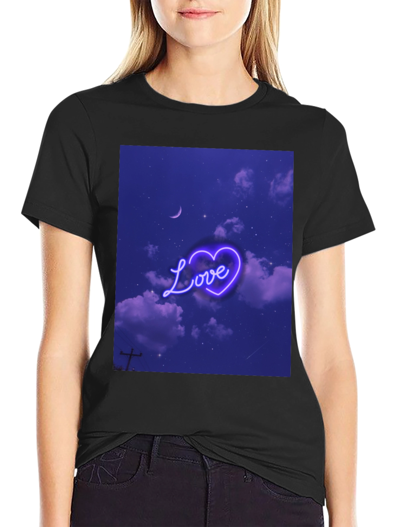 Love Heart Sky Graphic Tee - Black