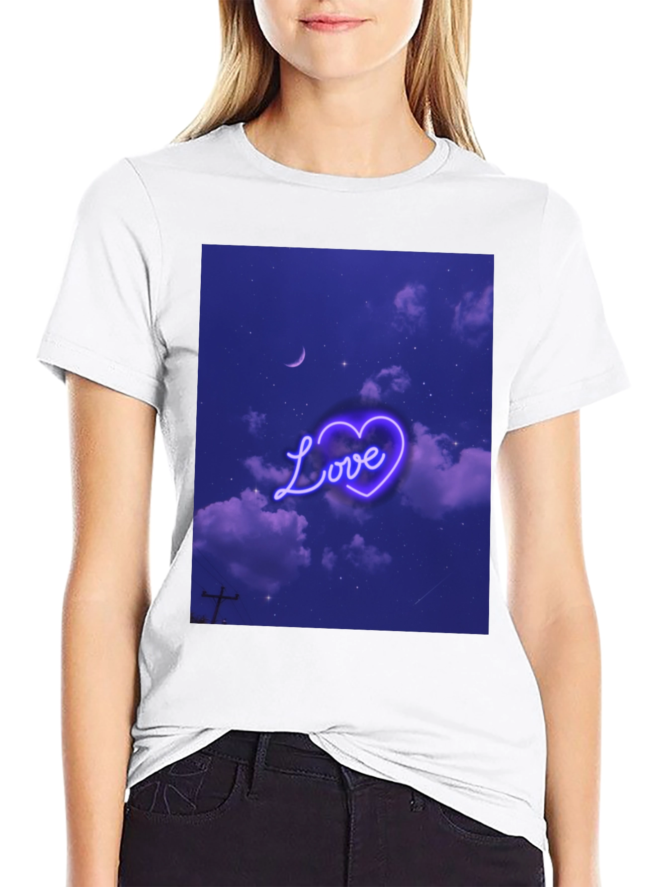 Love Heart Sky Graphic Tee - Black