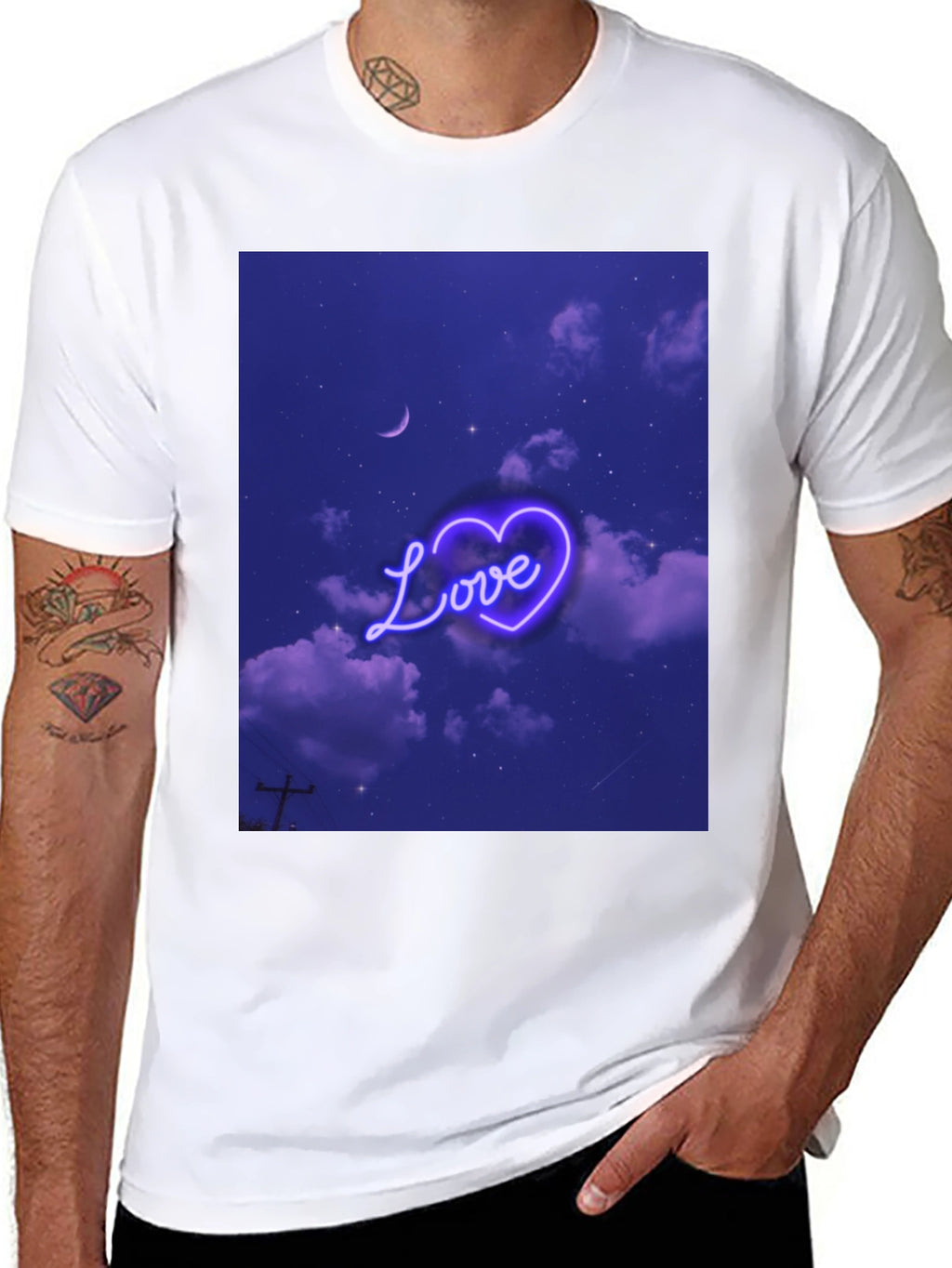 Love Heart Sky Graphic Tee - Black