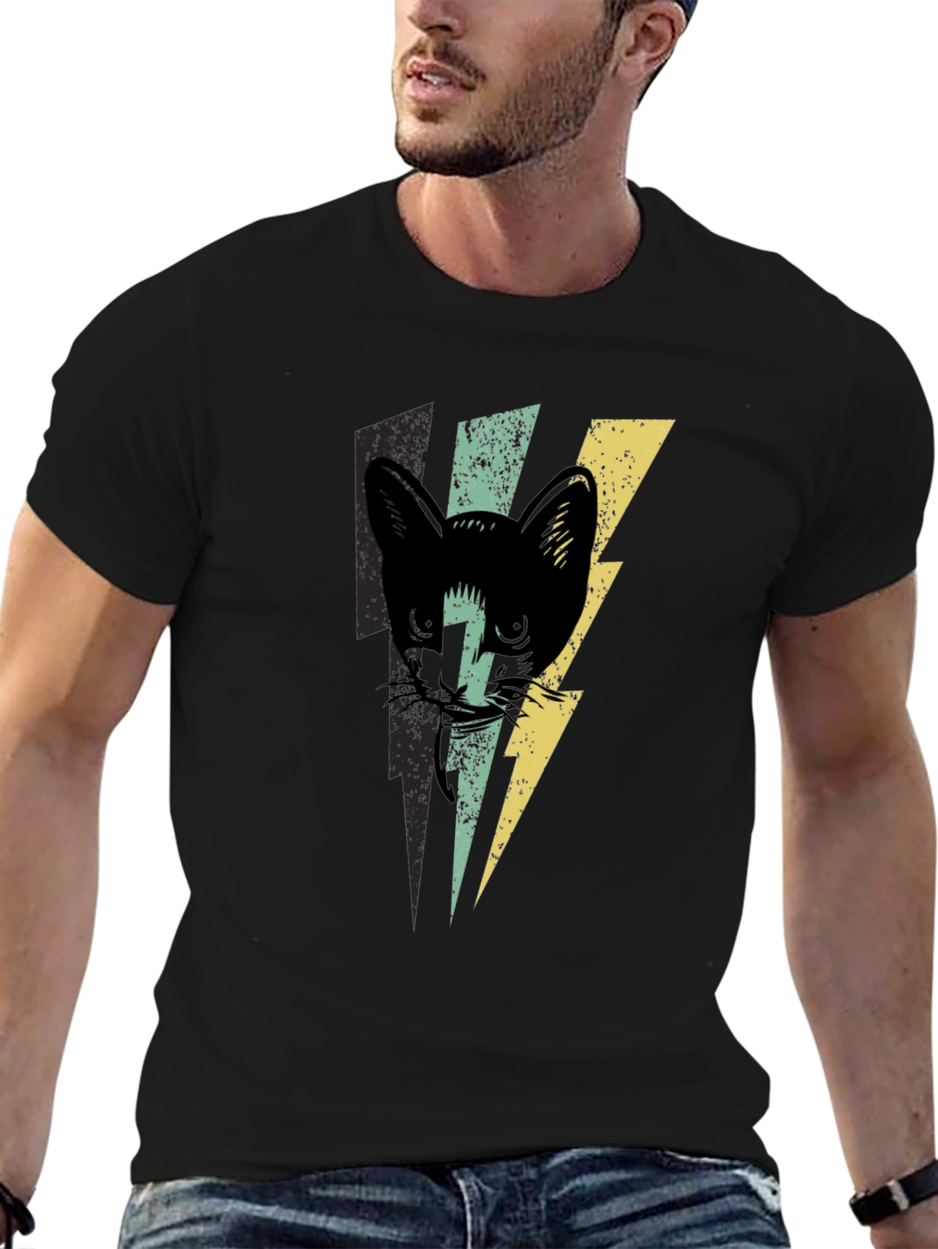 Cat Lightning Bolt Graphic T-Shirt