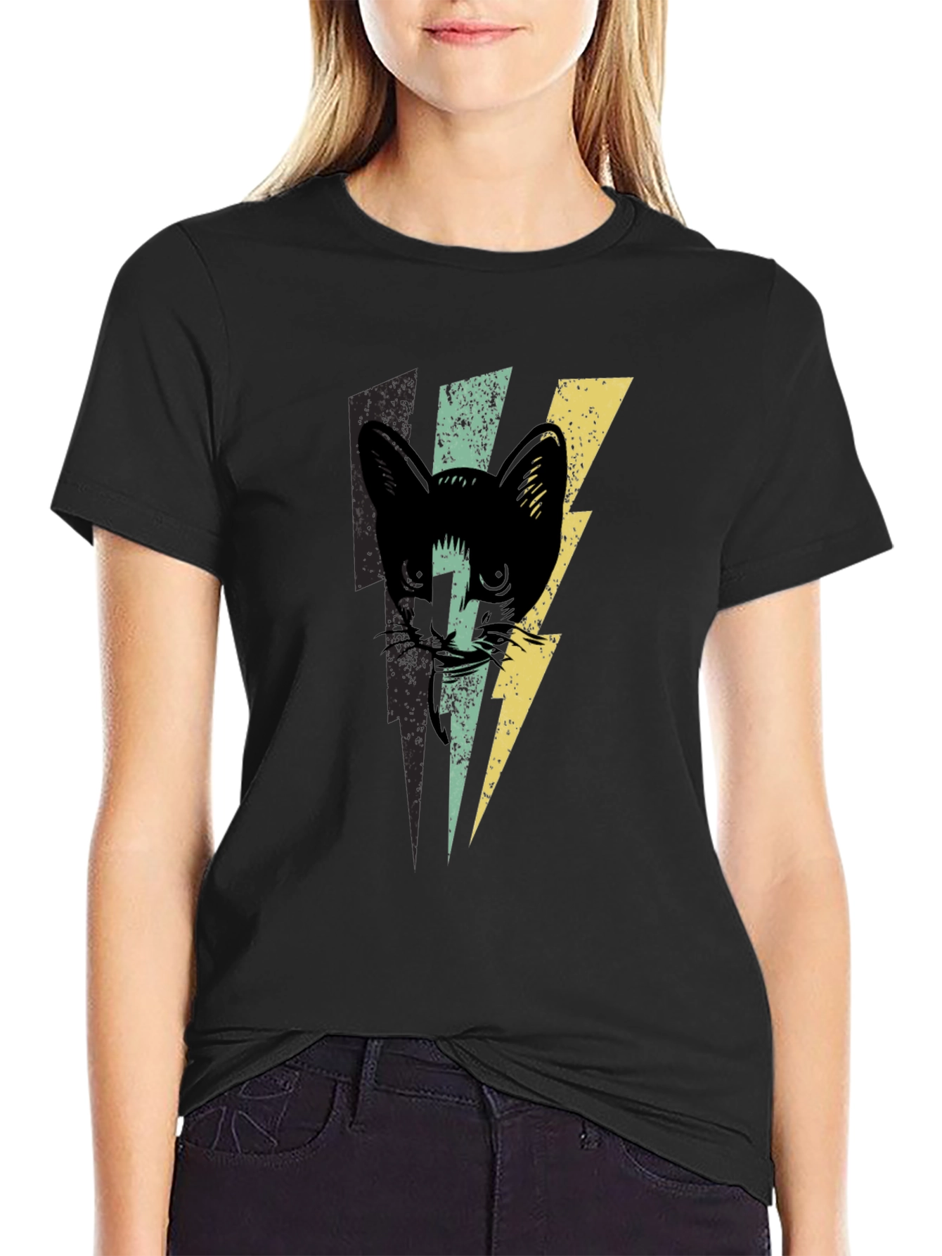 Cat Lightning Bolt Graphic T-Shirt