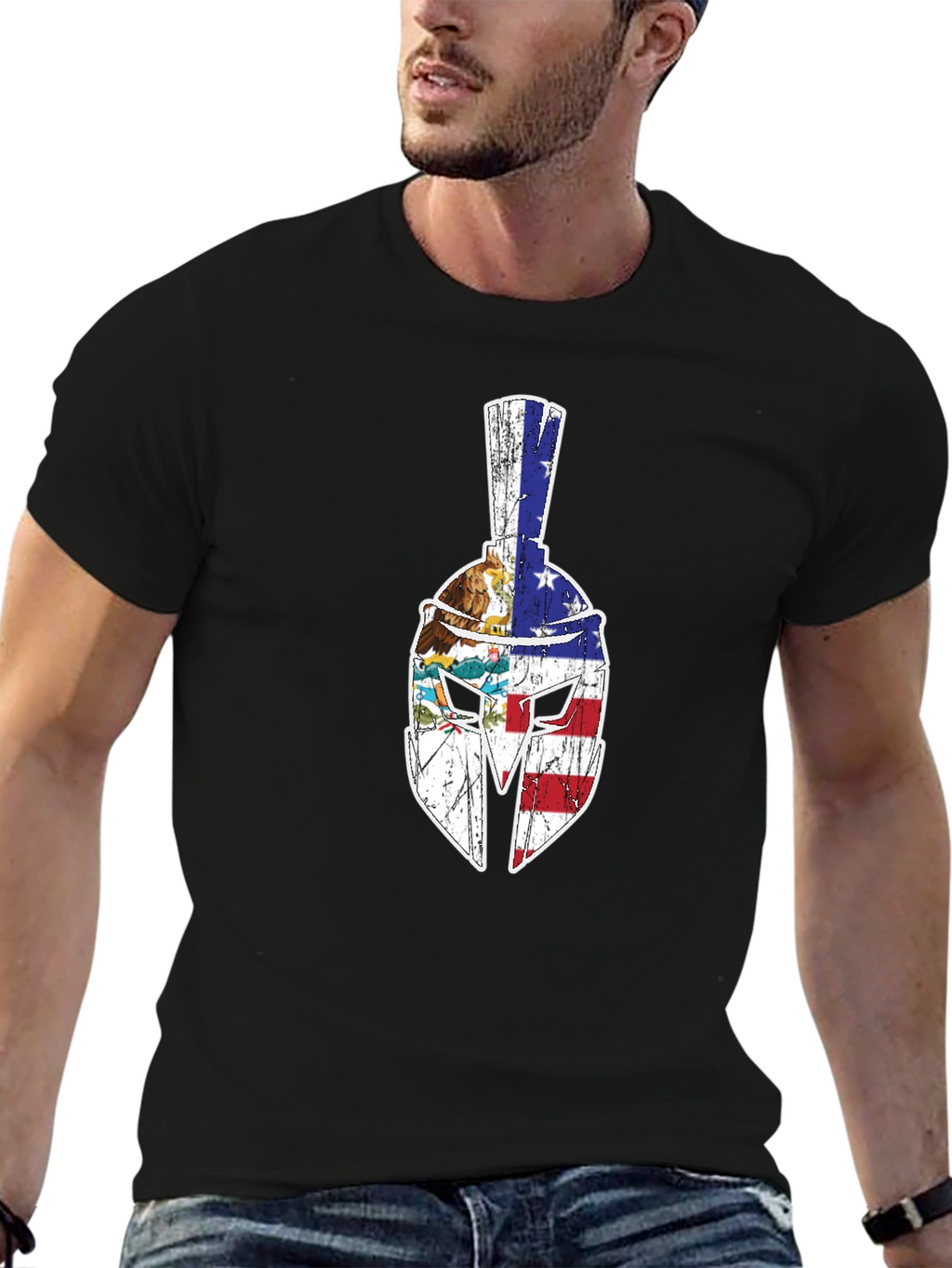 California Flag Spartan Helmet Mens Black T-Shirt