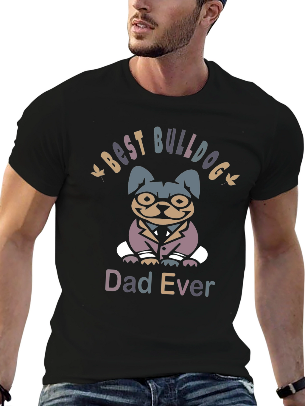 Best Bulldog Dad Ever Black Graphic Tee