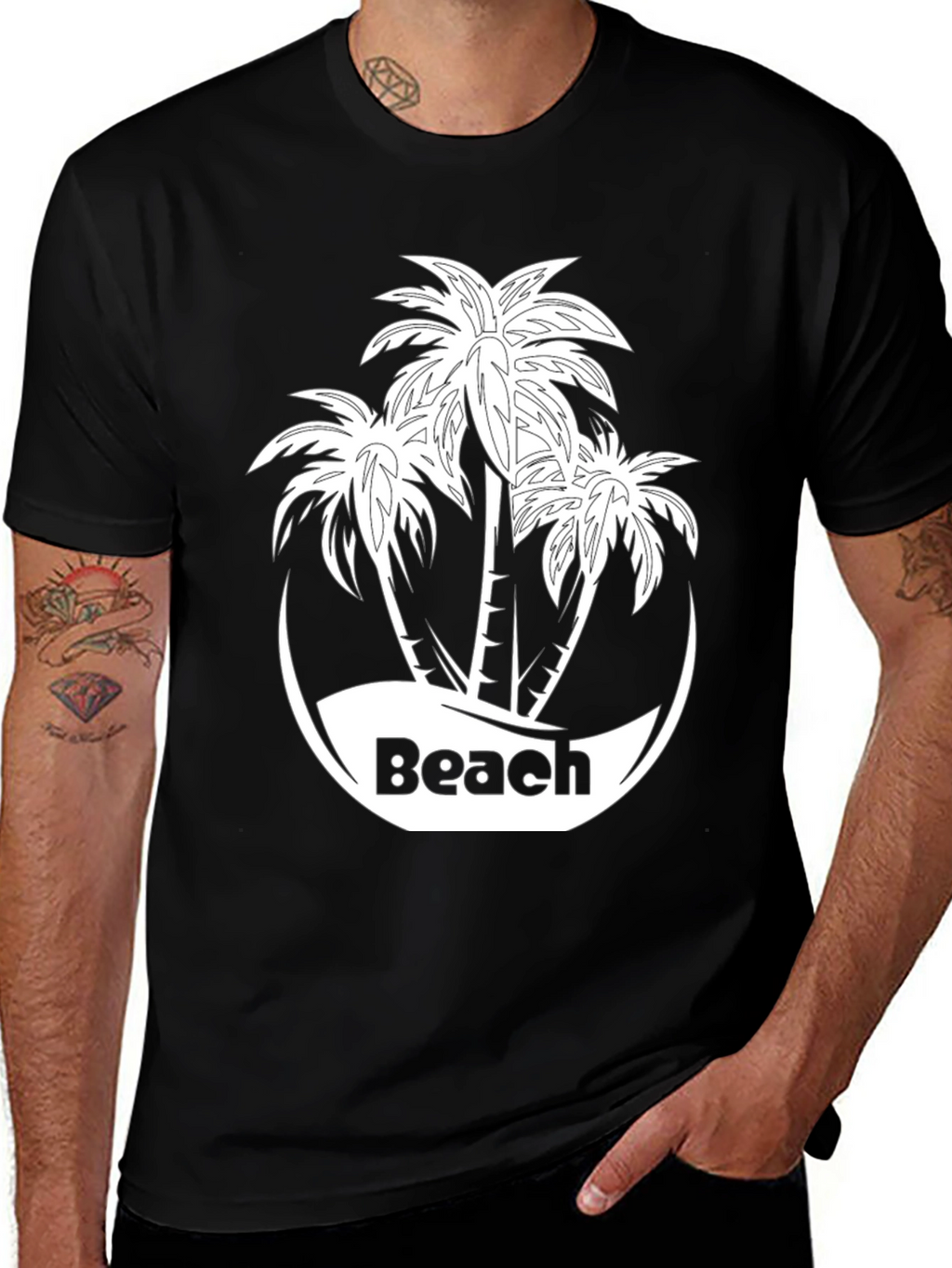 Black Beach Palm Tree T-Shirt