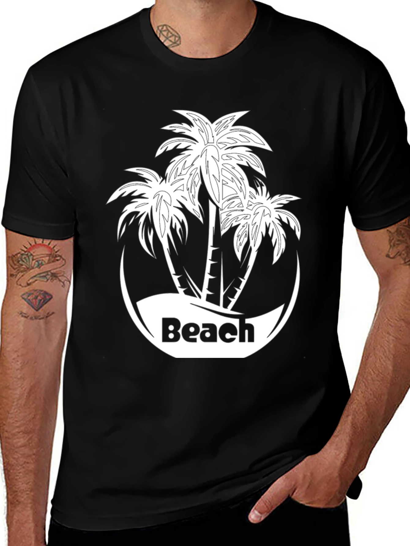 Black Beach Palm Tree T-Shirt