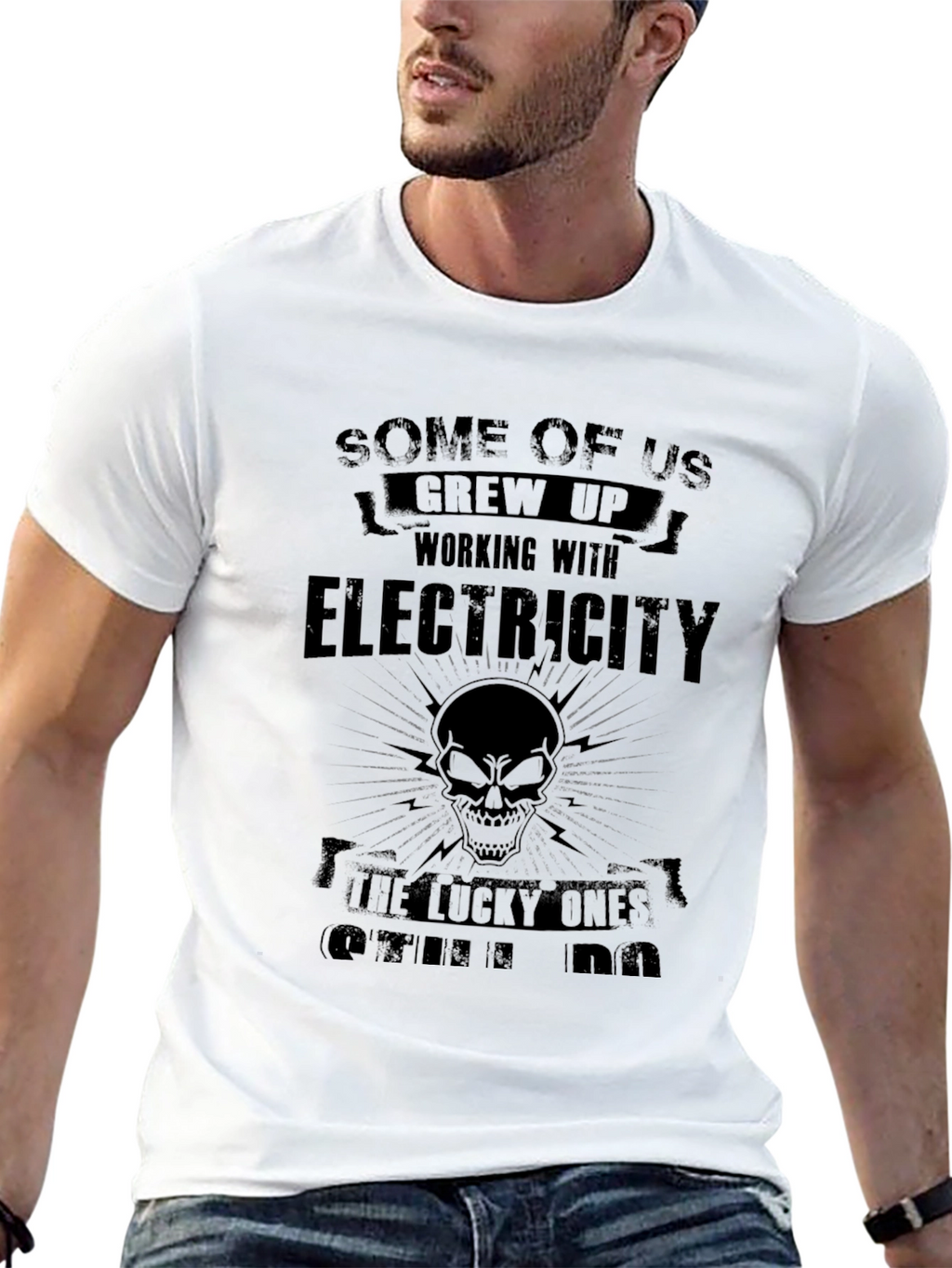 Electricity Skull Graphic Tee - Black Cotton Shirt