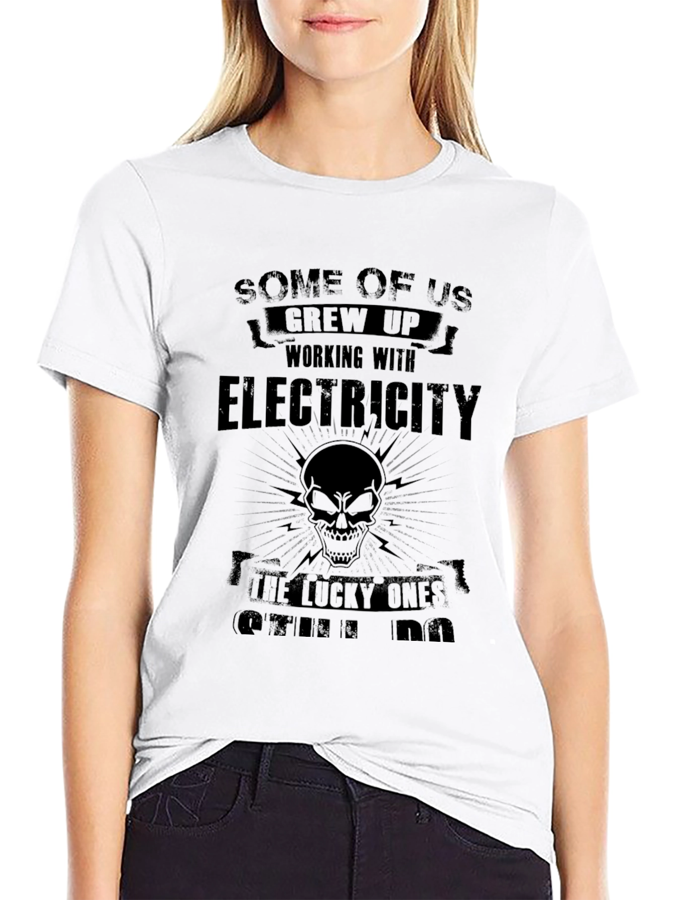 Electricity Skull Graphic Tee - Black Cotton Shirt