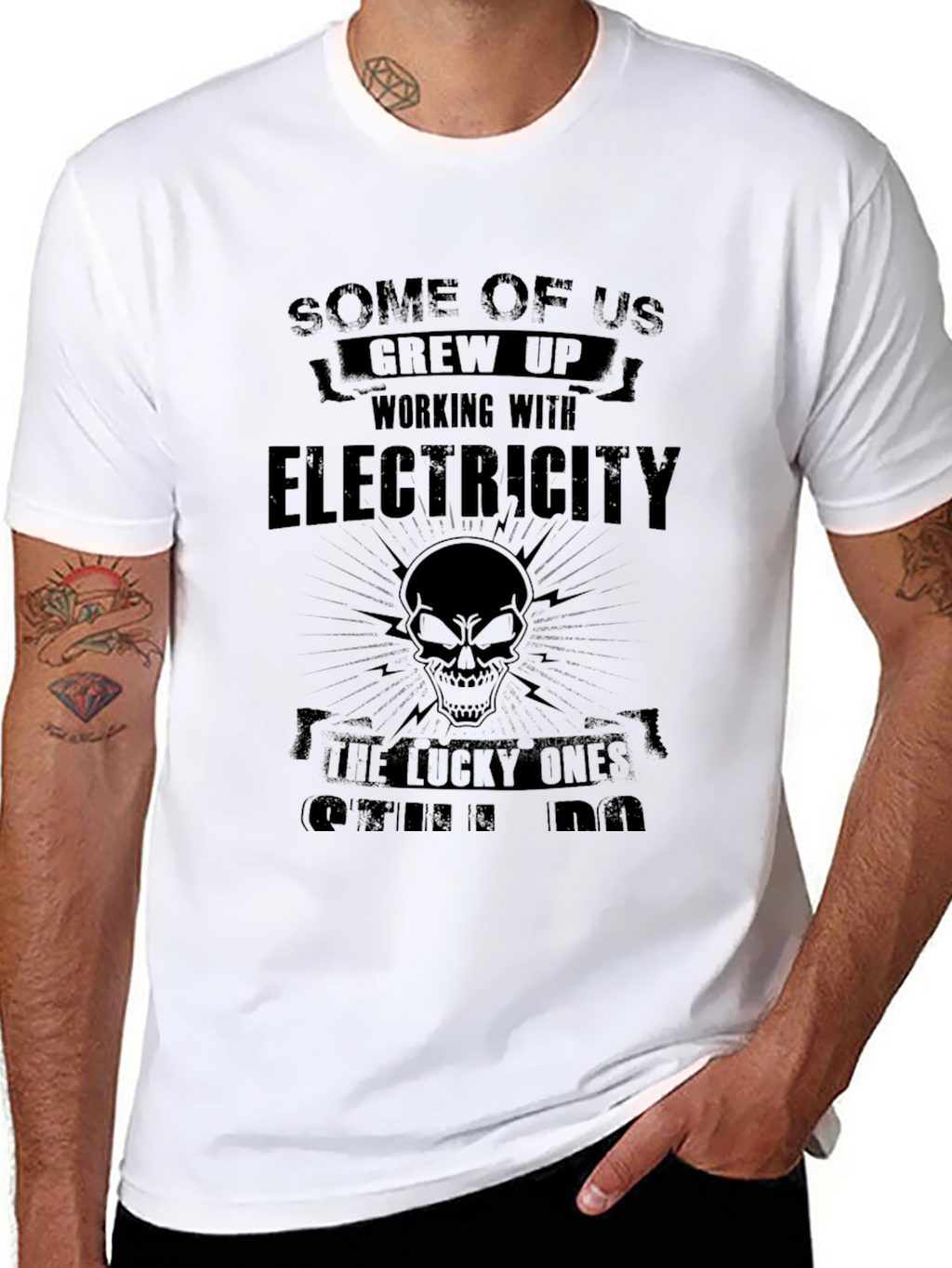 Electricity Skull Graphic Tee - Black Cotton Shirt