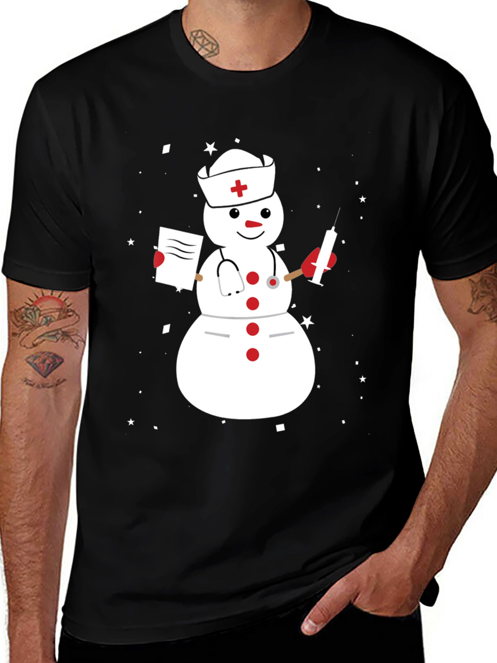 Nurse Snowman Graphic T-Shirt
