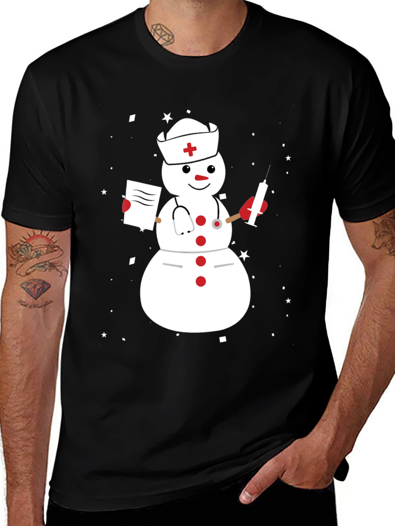 Nurse Snowman Graphic T-Shirt