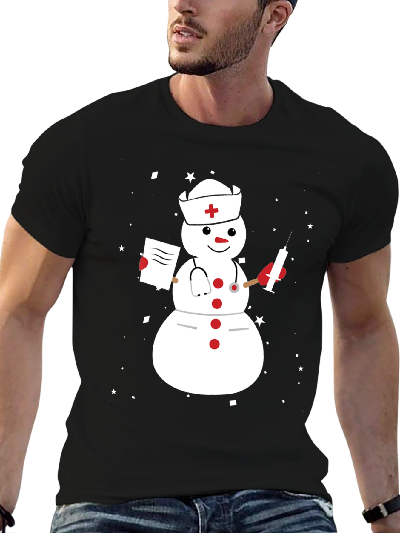 Nurse Snowman Graphic T-Shirt