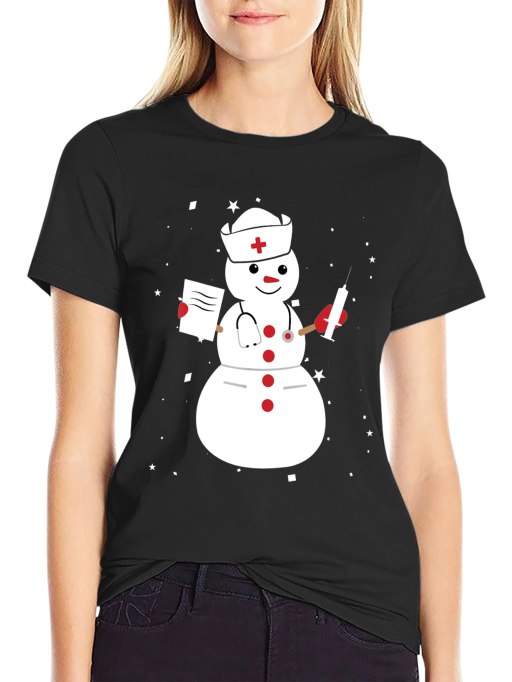 Nurse Snowman Graphic T-Shirt