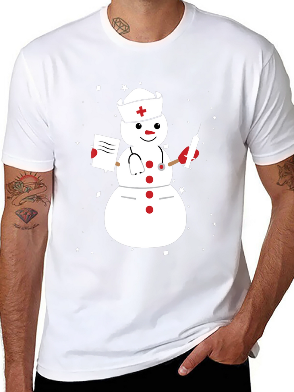 Nurse Snowman Graphic T-Shirt