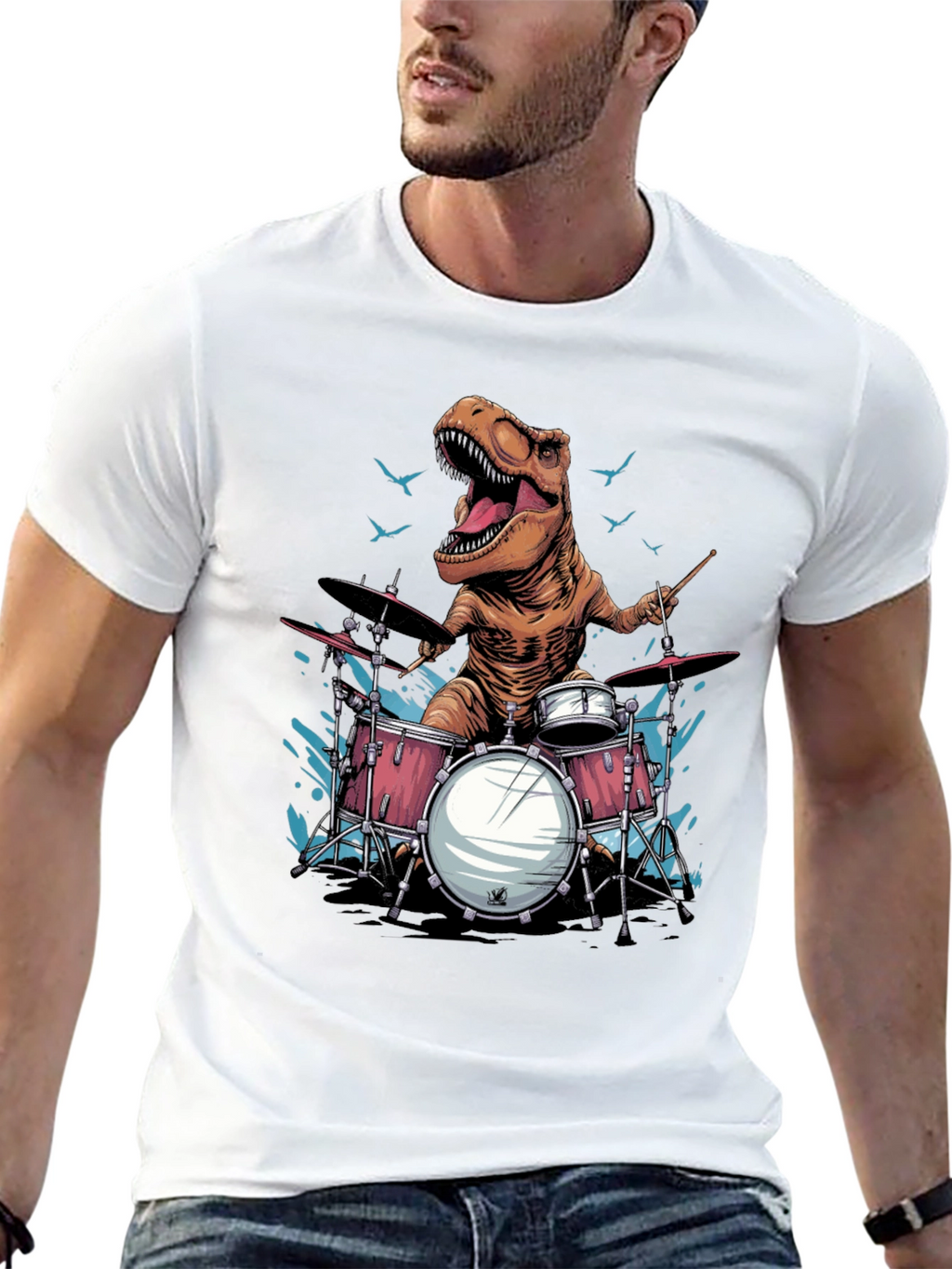 Dino Drummer T-Shirt - Rock and Roar!