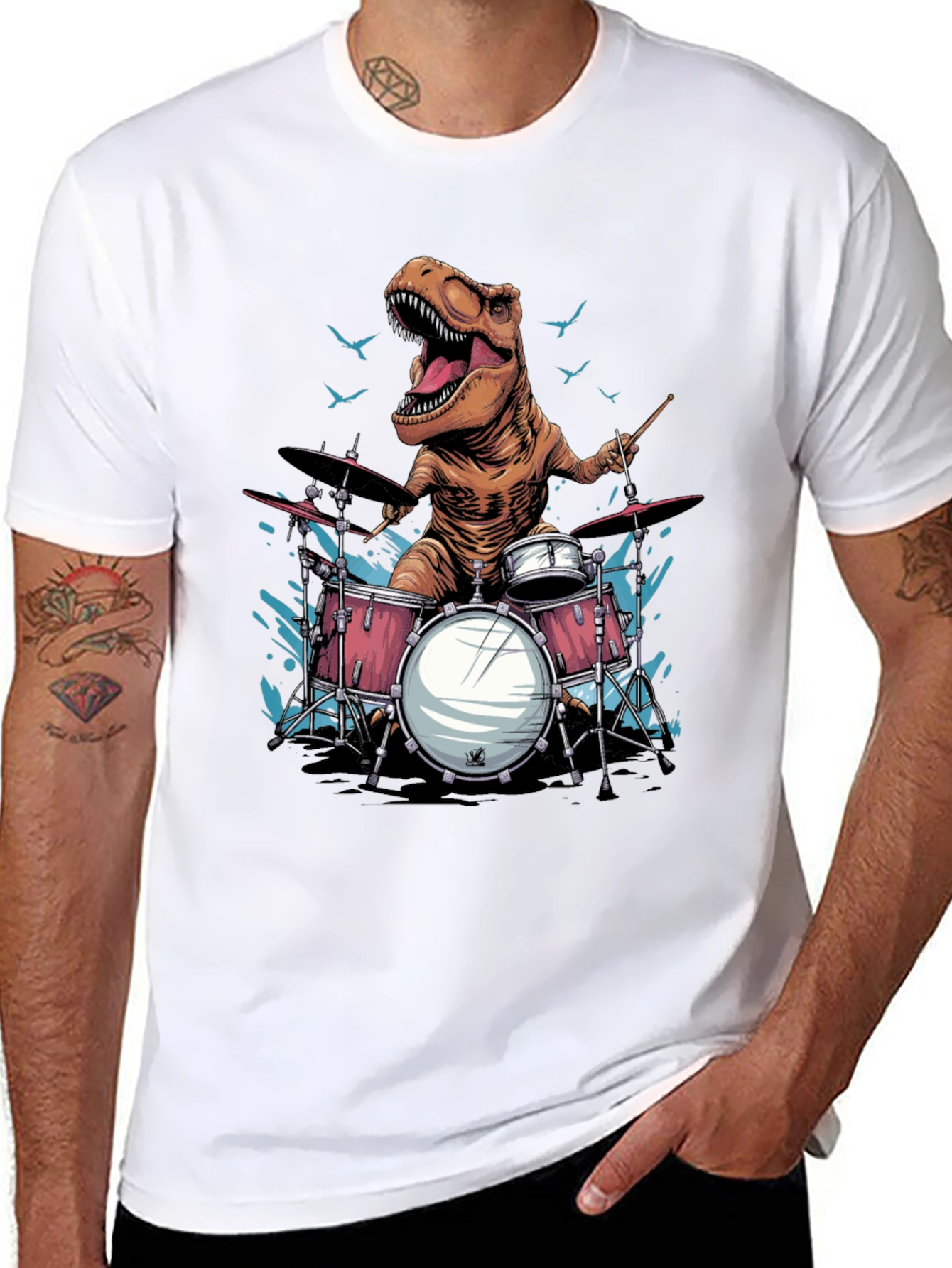 Dino Drummer T-Shirt - Rock and Roar!