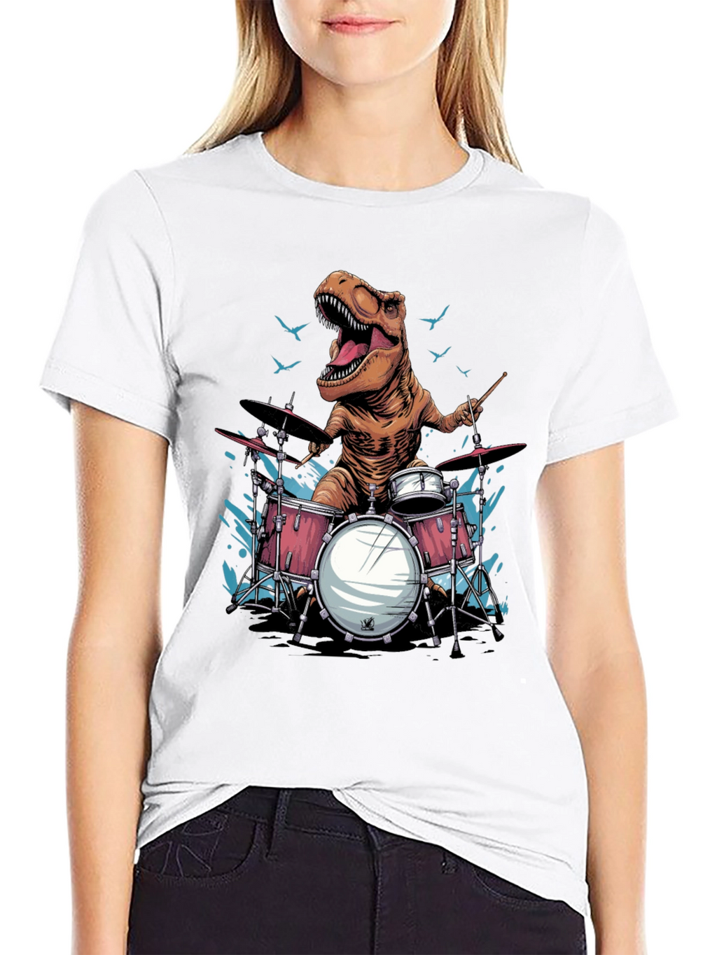 Dino Drummer T-Shirt - Rock and Roar!