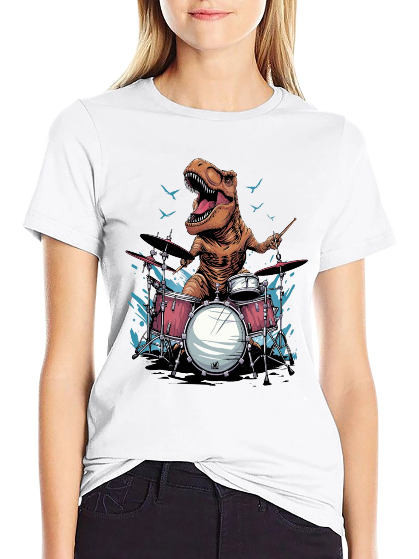 Dino Drummer T-Shirt - Rock and Roar!