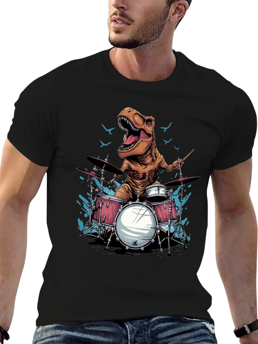 Dino Drummer T-Shirt - Rock and Roar!