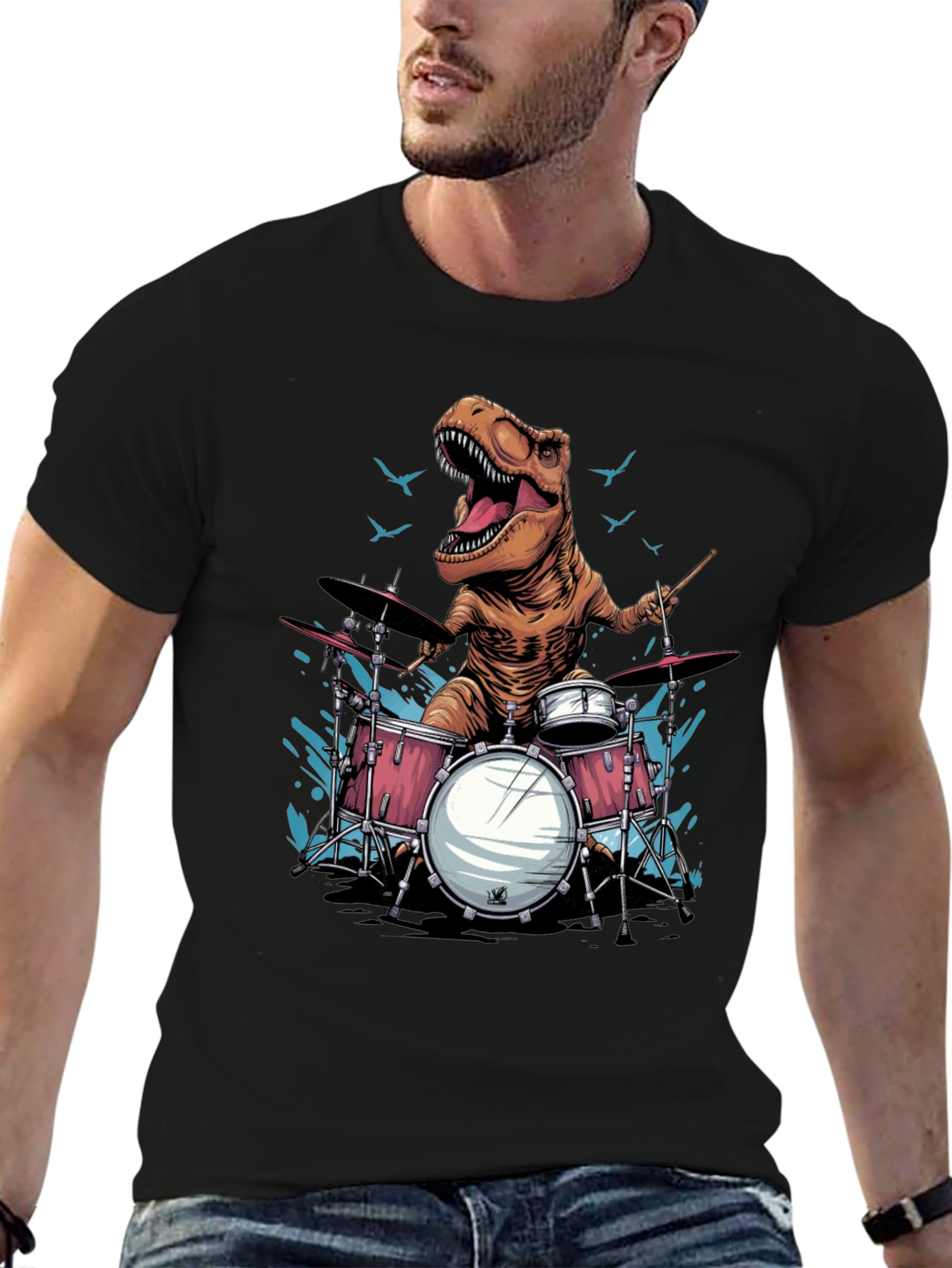 Dino Drummer T-Shirt - Rock and Roar!