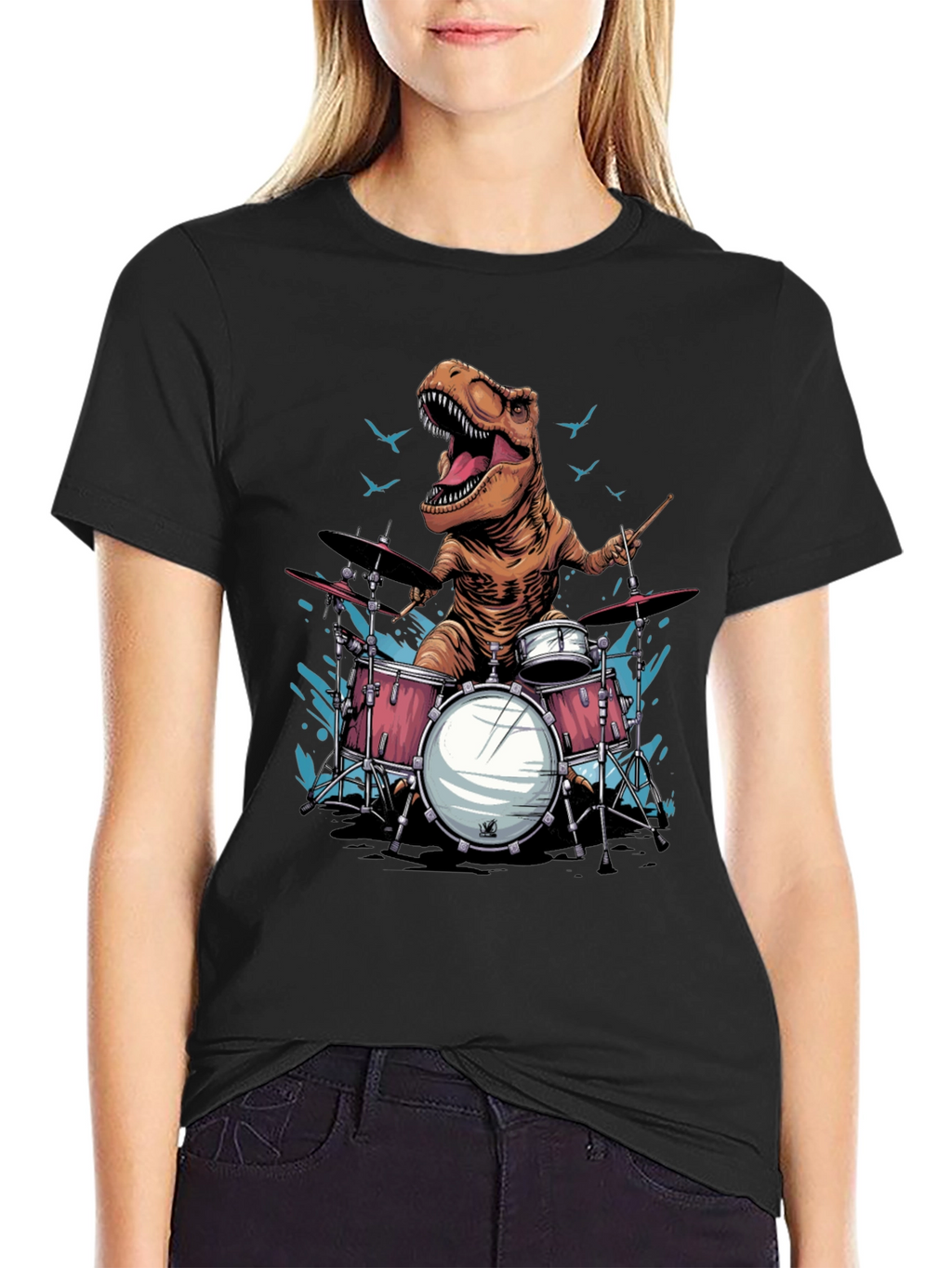 Dino Drummer T-Shirt - Rock and Roar!