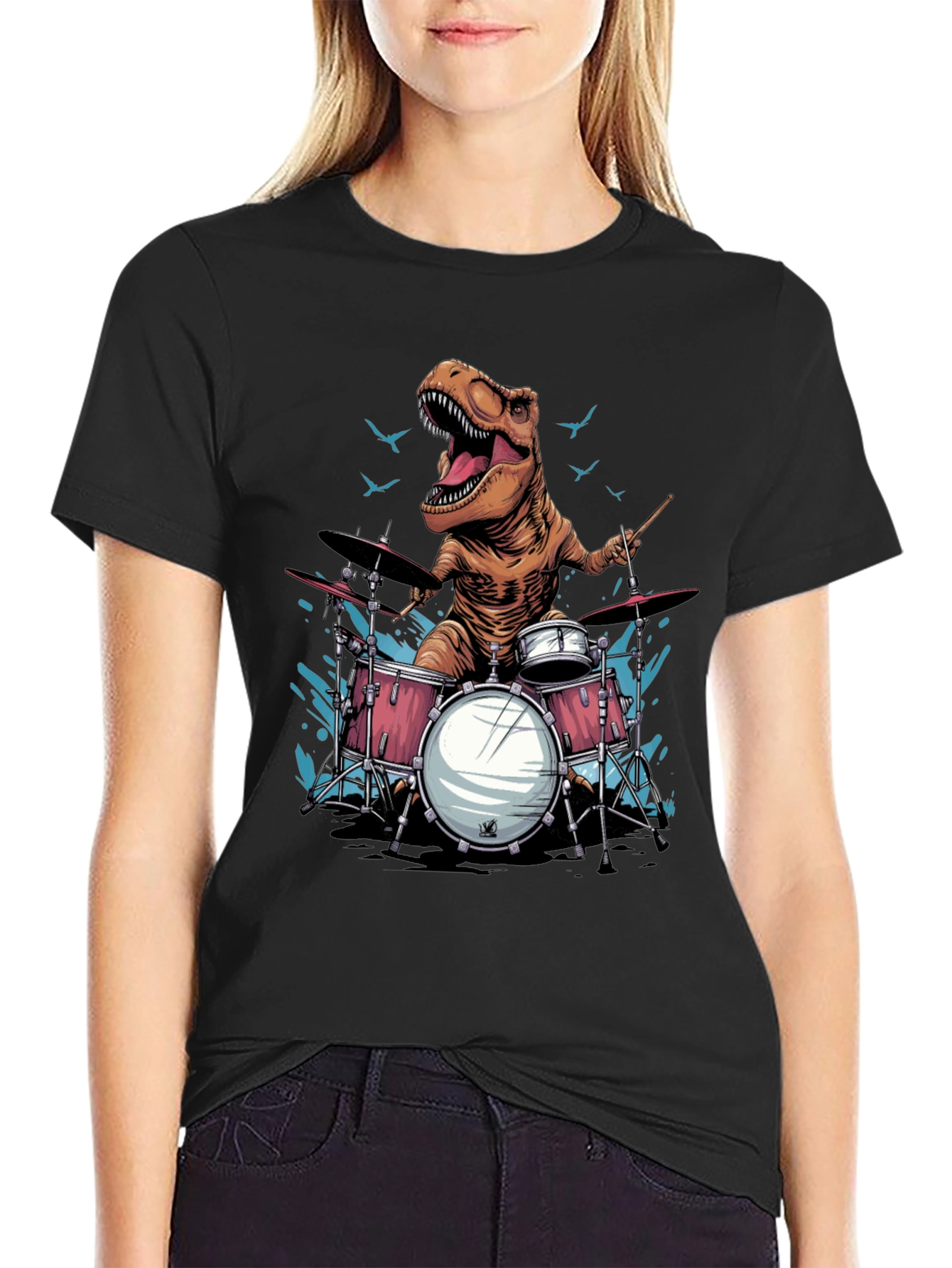 Dino Drummer T-Shirt - Rock and Roar!