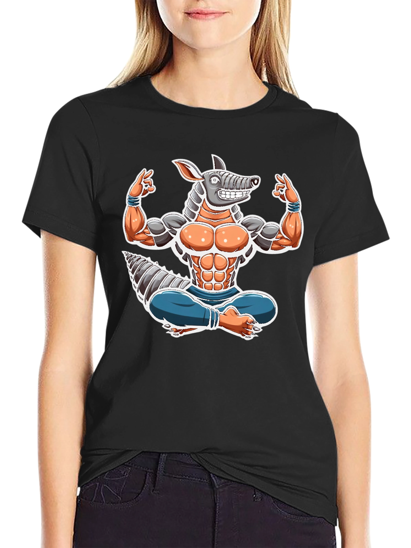 Armadillo Yoga Graphic Tee - Black Cotton T-Shirt