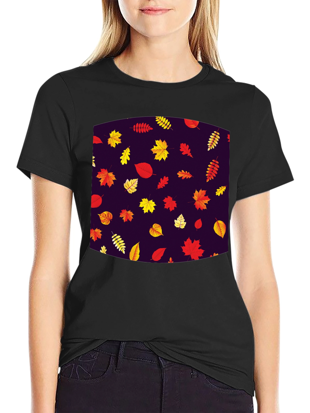 Autumn Leaves Pattern T-Shirt - Stylish Fall Fashion