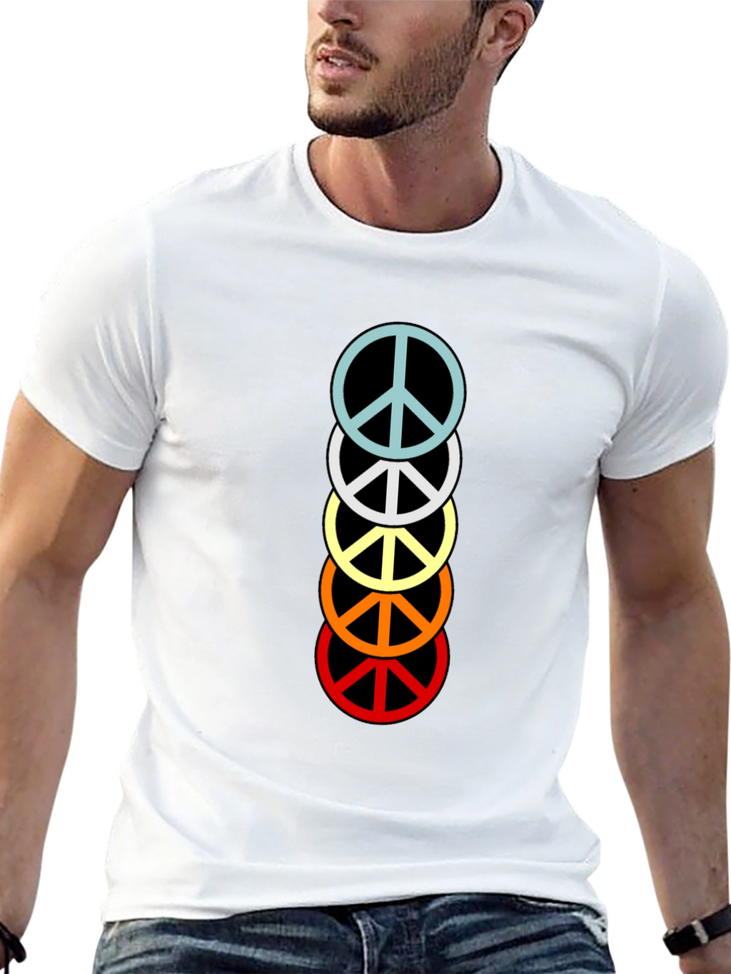 Retro Peace Sign Stacked T-Shirt - Black